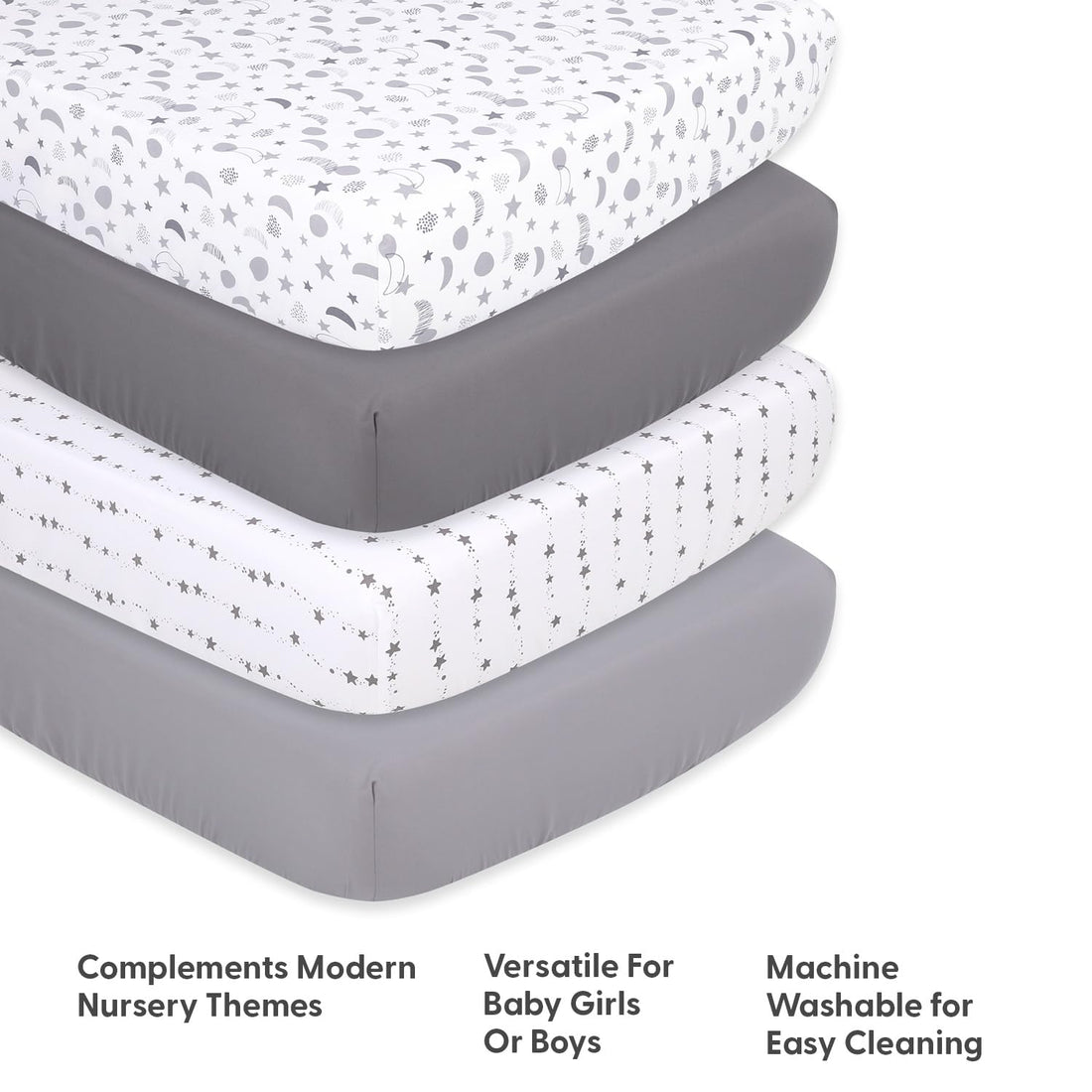 The Peanutshell 4-Pack Fitted Crib Sheet Set - Super Soft & Breathable Baby Girl or Boy Crib Sheets, Nursery Decor, Fit for Standard Mattress Cover- Celestial Moon & Stars