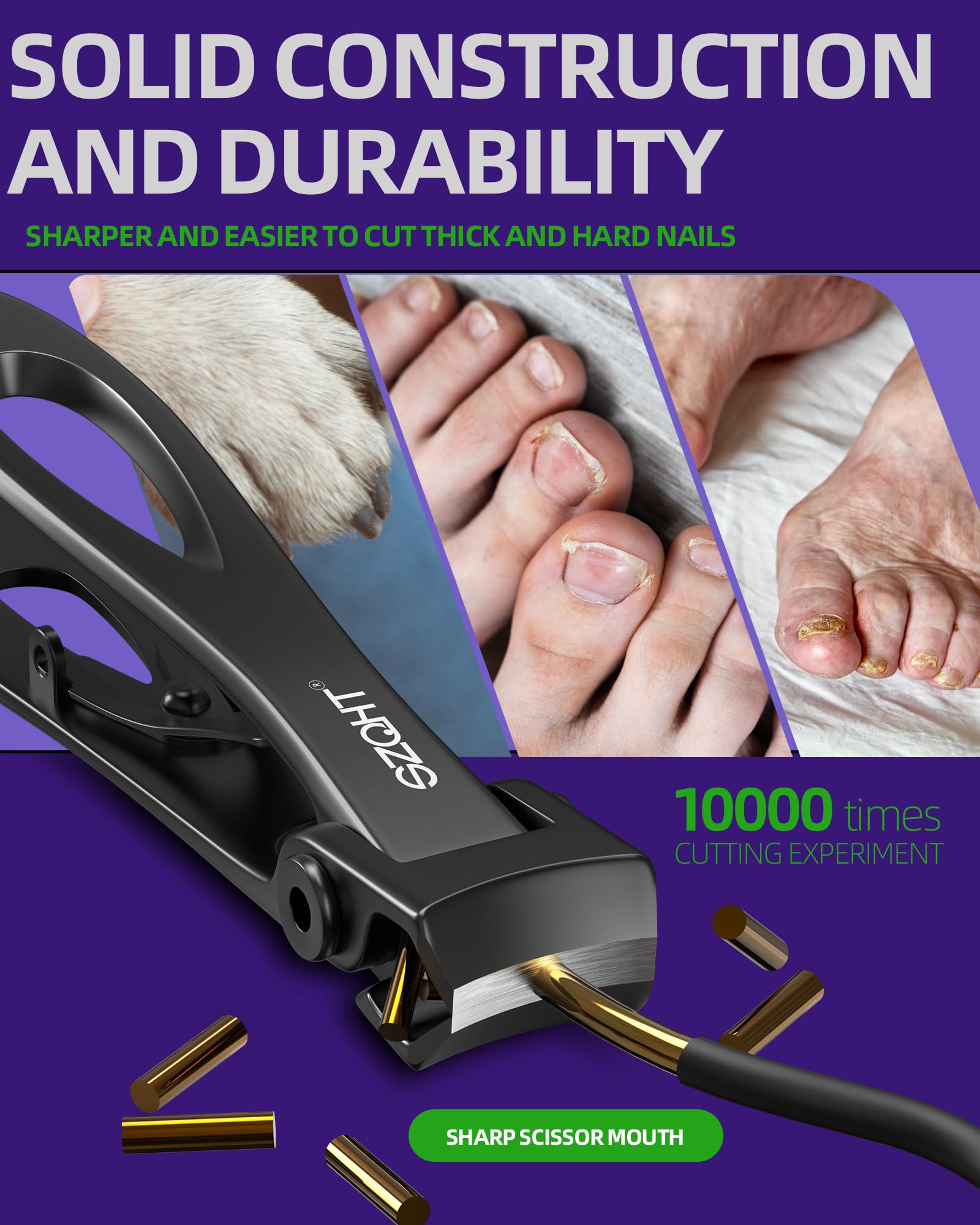 SZQHT Ultra Wide Jaw Opening Nail Clippers Set, Toenail Clippers for Thick Nails, Heavy Duty Nail Cutter, Stainless Steel Toe Nail Clippers for Seniors, Men & Women Manicure,Pedicure,Big(Black)