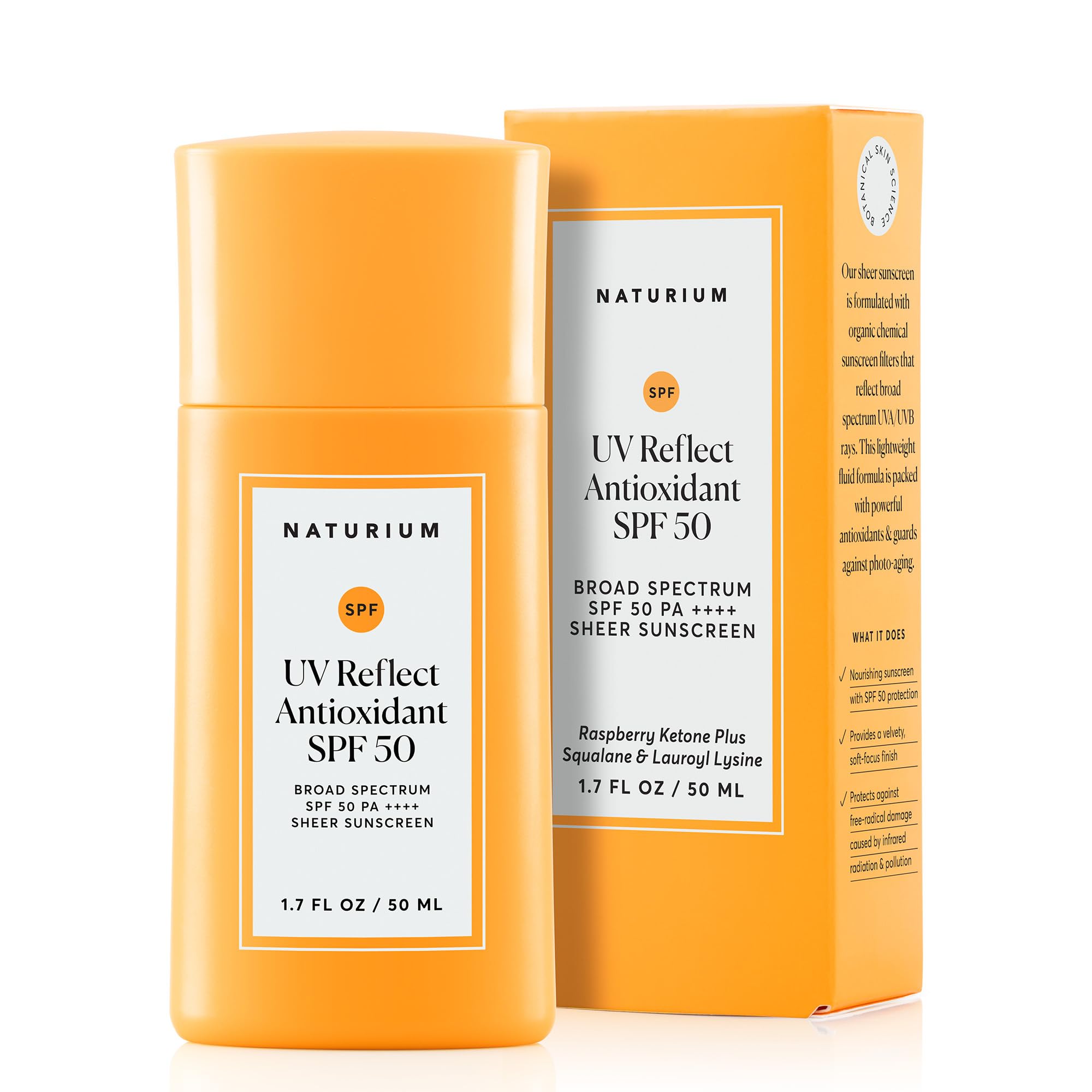 Naturium UV Reflect Antioxidant, Broad Spectrum SPF 50 PA ++++ Sheer Sunscreen, Lightweight Face & Skin Protector with Soft Matte Finish, 1.7 oz