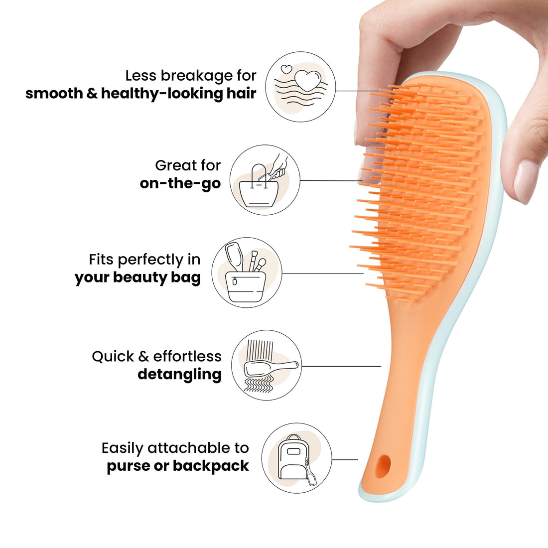 Tangle Teezer Ultimate Detangler Hairbrush, Eliminates Knots & Reduces Breakage, Mini Hair Brush for Travel, Small Hands & All Hair Types, Ice Blue & Sweet Orange