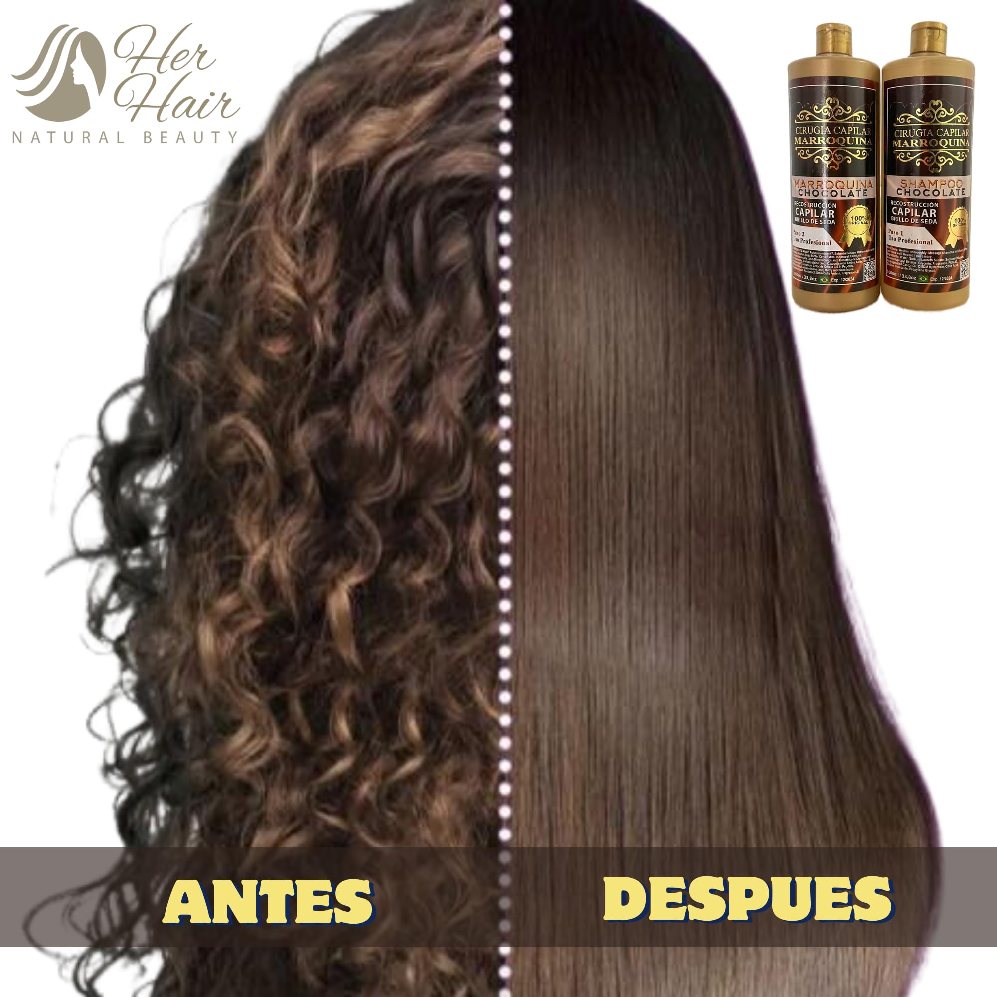 Generic Ciruga Capilar Marroquina Chocolate 33.8 oz, Shampoo Chocolate 33.8 oz - Kit 2 Pasos for Professional Use, Deep Hydration, Control of Waves, Anti-Frizz, Anti-Opacidity, Extreme Shine