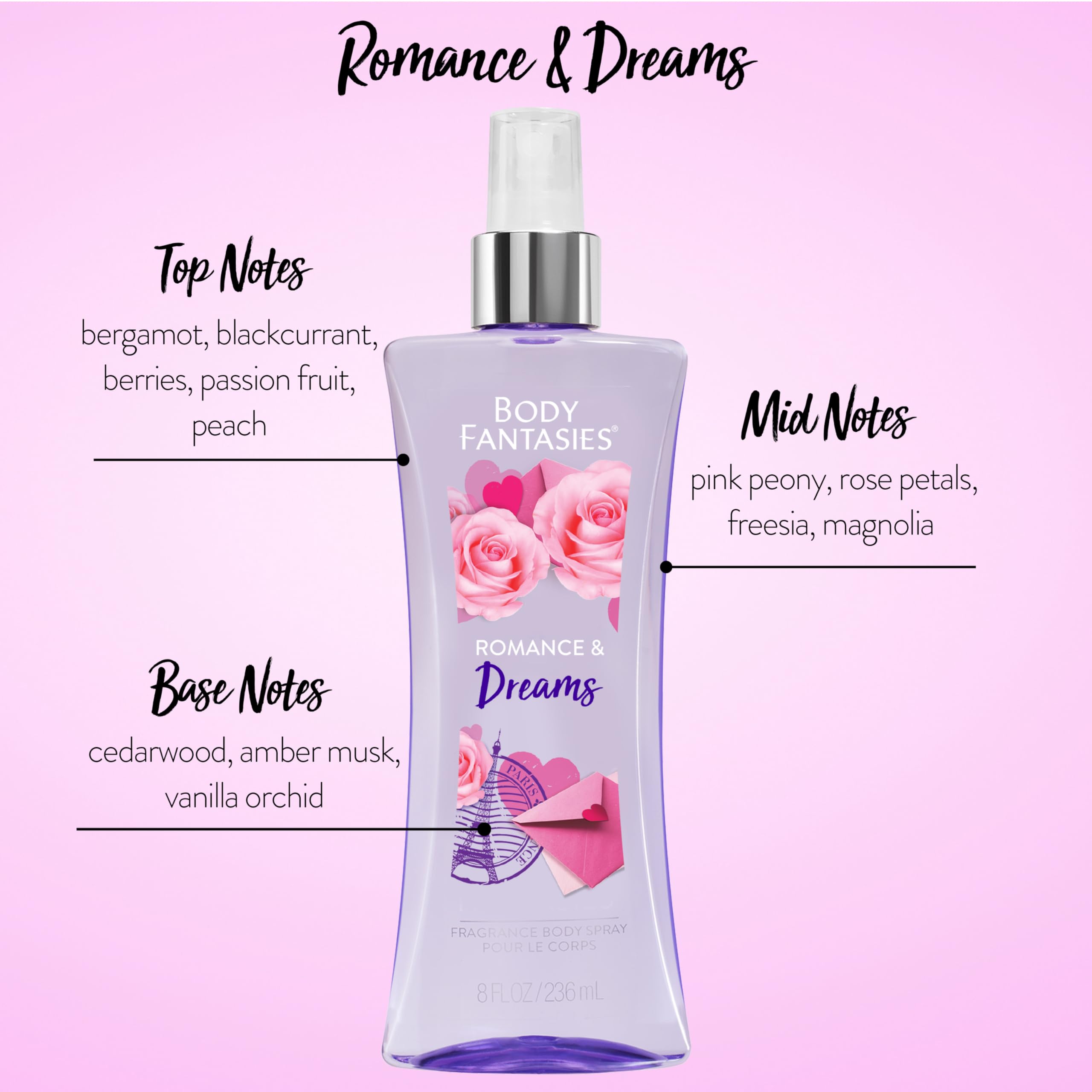 Body Fantasies Signature Body Mist for Women Romance & Dream Fragrance 236ml | Long Lasting Body Spray and Perfume | No Gas