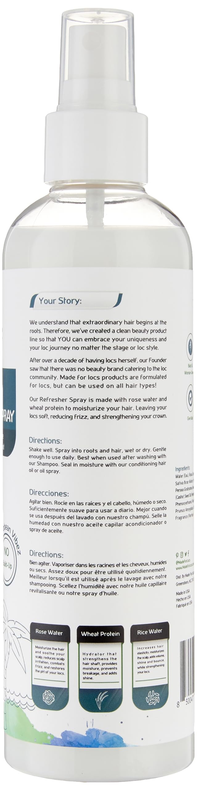 Made For Locs Vegan Rose Water Refresher Spray | Locs Moisturizer | Locs Deodorizer | Amazing Scents (Caribbean Vibez, 8 oz)