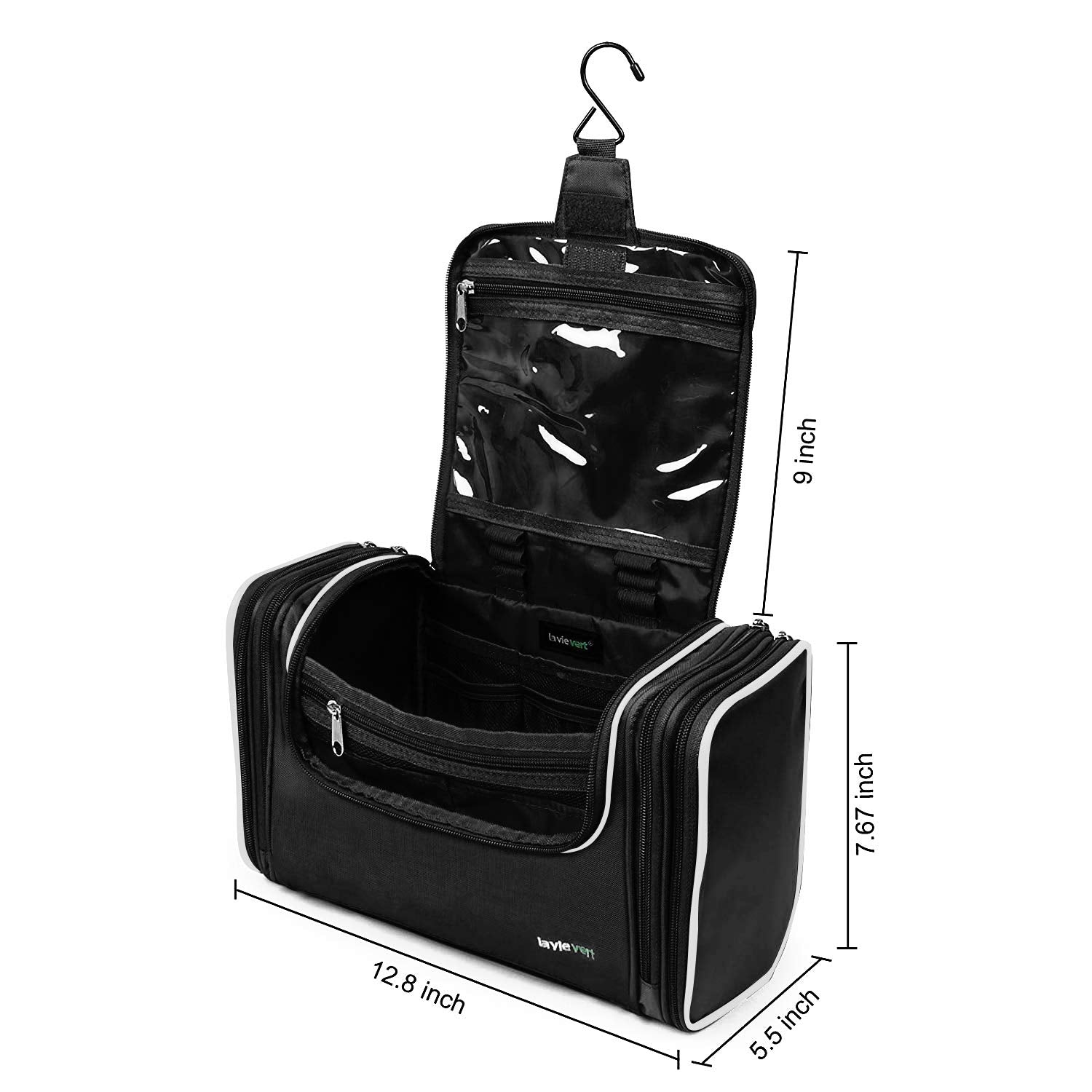 Lavievert Toiletry Bag / Makeup Organizer / Cosmetic Bag / Portable Travel Kit Organizer / Household Storage Pack / Bathroom Storage with Hanging for Business, Vacation, Household - Black