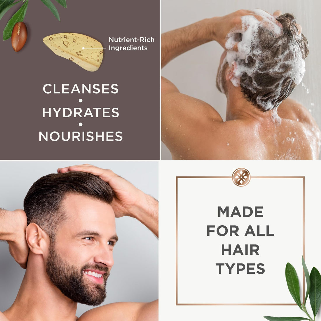 Argan Magic 2-in-1 Men's Shampoo + Conditioner with Argan Oil & Bergamot Scent - Cleanses and Hydrates All Hair Types, Restore Moisture, Boost Shine | Made in USA, Paraben Free, Cruelty Free (32 oz)