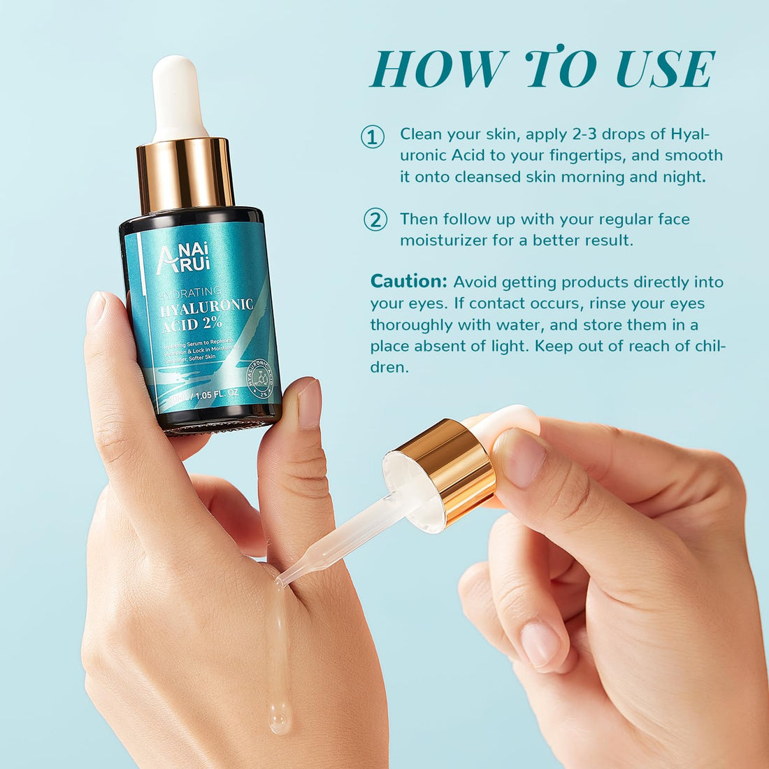 ANAI RUI Hyaluronic Acid Serum for Skin 2% with Vitamin B5, C& E - Intense Hydration + Moisturizer, Plumps & Increase Firmness, Non-greasy, Paraben-free - 1. Fl Oz