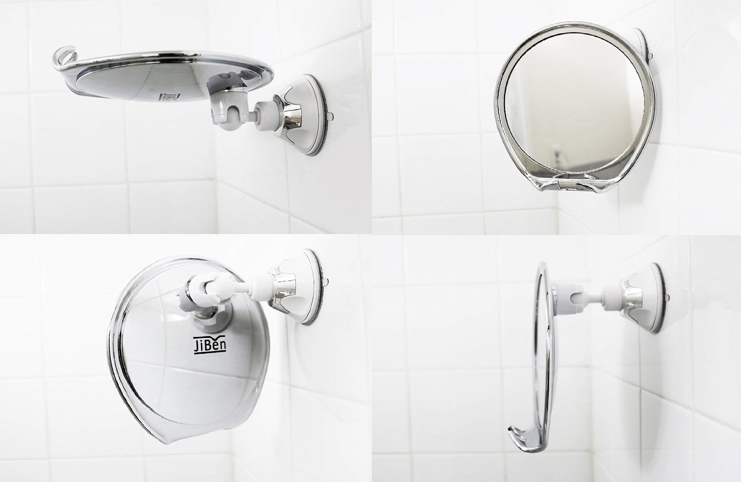JiBen Fogless Shower Mirror with Power Locking Suction Cup, Built-in Razor Hook and 360 Degree Rotating Adjustable Arm | Best Personal Fog Free Shaving Mirror! (Chrome)