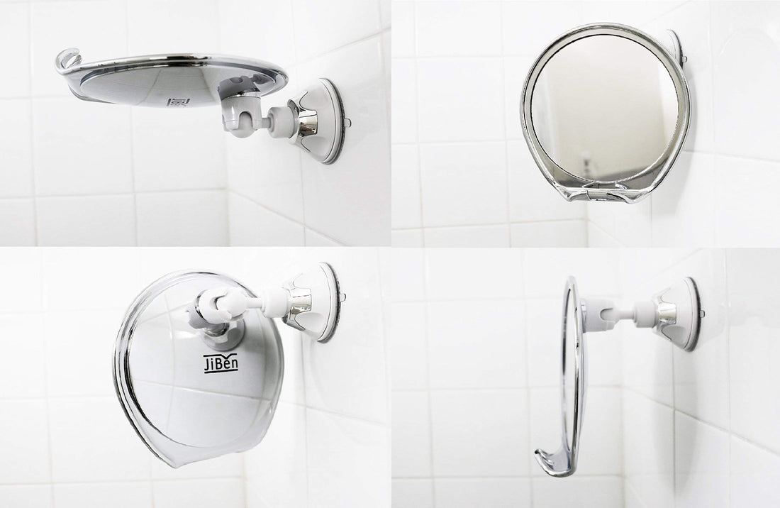 JiBen Fogless Shower Mirror with Power Locking Suction Cup, Built-in Razor Hook and 360 Degree Rotating Adjustable Arm | Best Personal Fog Free Shaving Mirror! (Chrome)