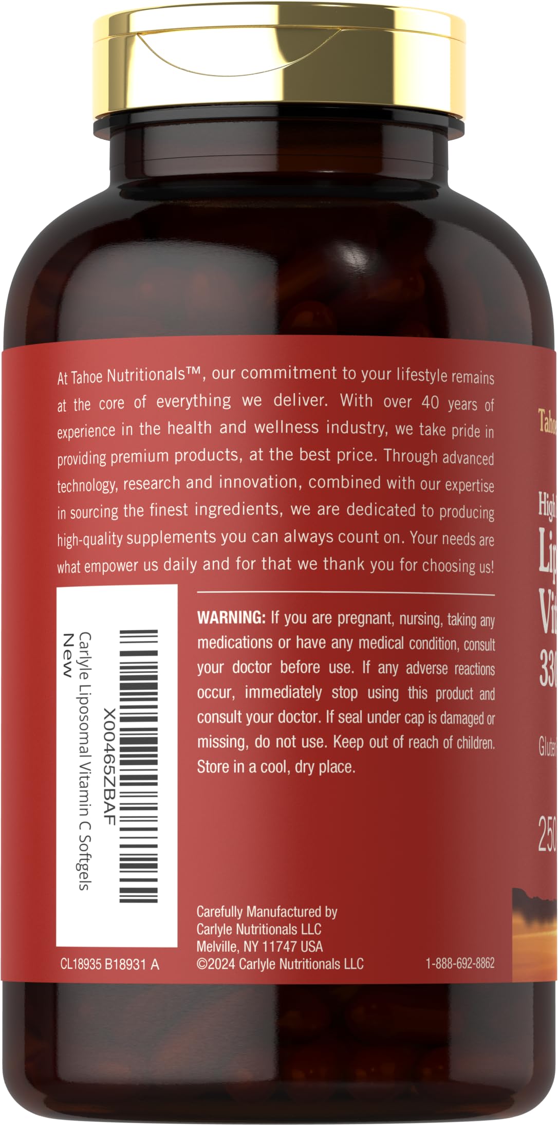 Tahoe Nutritionals Liposomal Vitamin C Complex | 3300mg | 250 Softgels | High Potency | Non-GMO, Gluten Free Supplement
