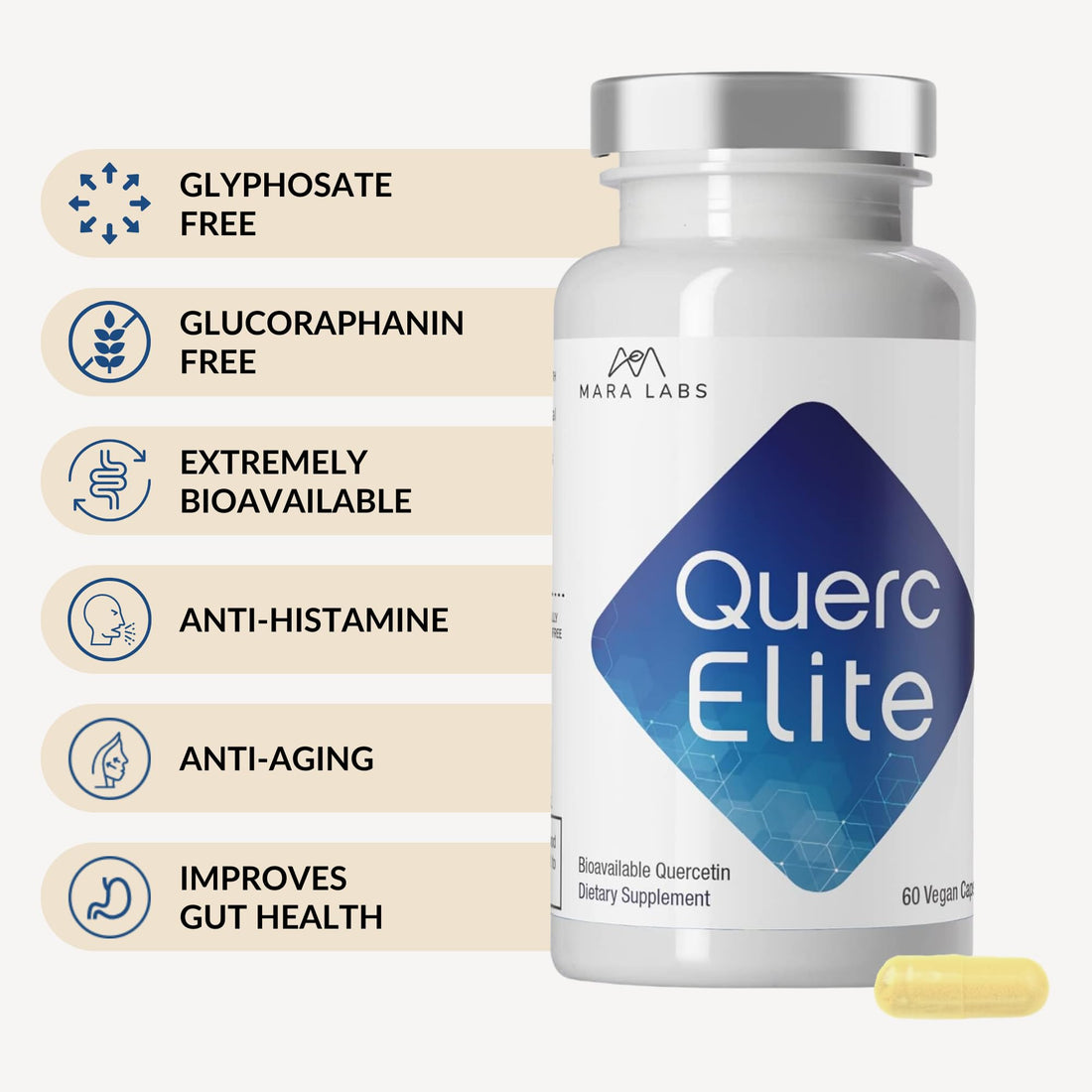 QuercElite Bioavailable Quercetin | 250 mg Quercetin and 250 mg Broccoli Seed Complex | 30 Servings