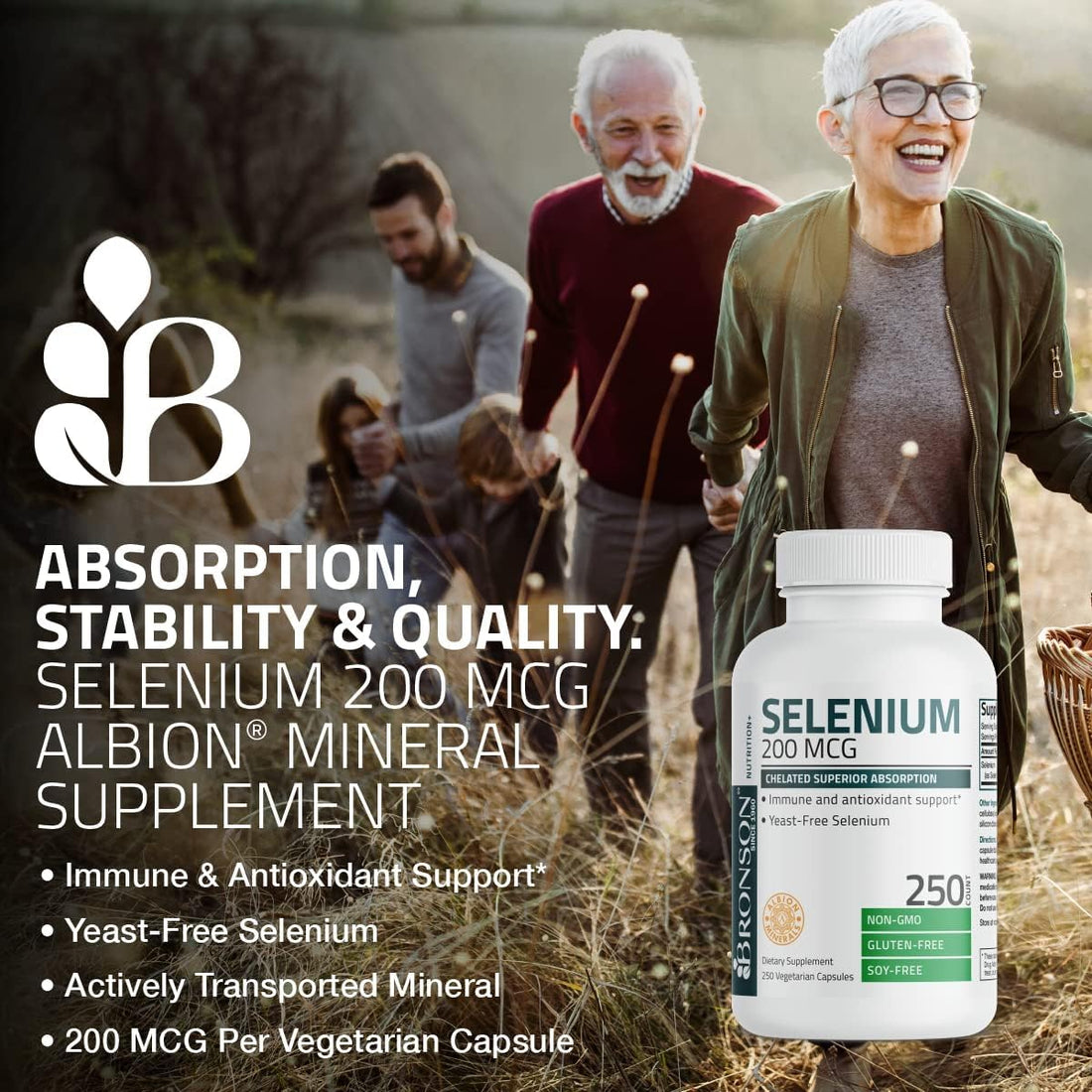 Bronson Selenium 200 mcg – Yeast Free Chelated Amino Acid Complex - Essential Trace Mineral with Superior Absorption, 360 Vegetarian Capsules