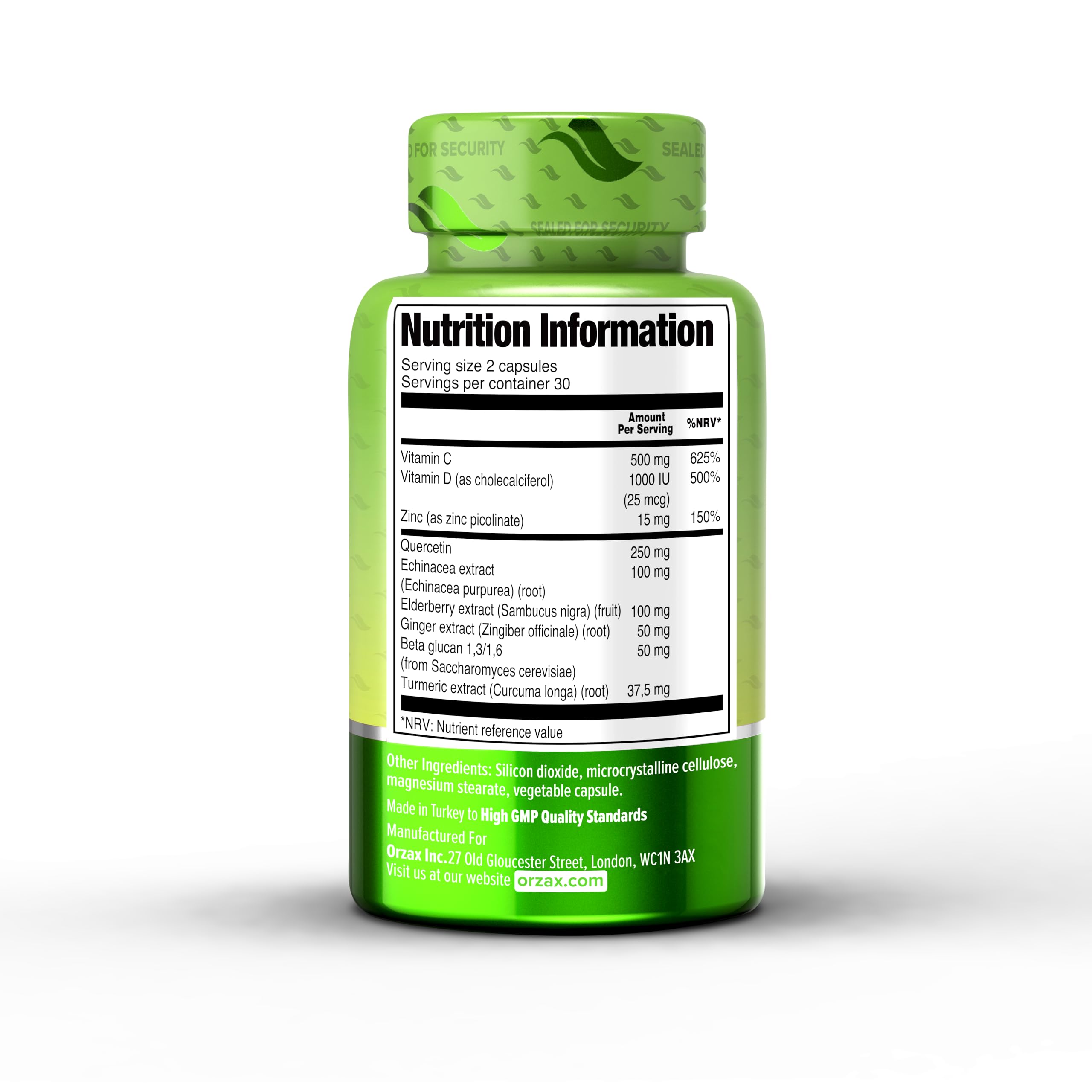 ORZAX 9 in 1 Immune Defense Supplement High Strength Vitamin C & D with Zinc, Quercetin, Turmeric & Ginger, Echinacea Capsules - Herbal Defense for Immune System Support - 60 Veg Capsules