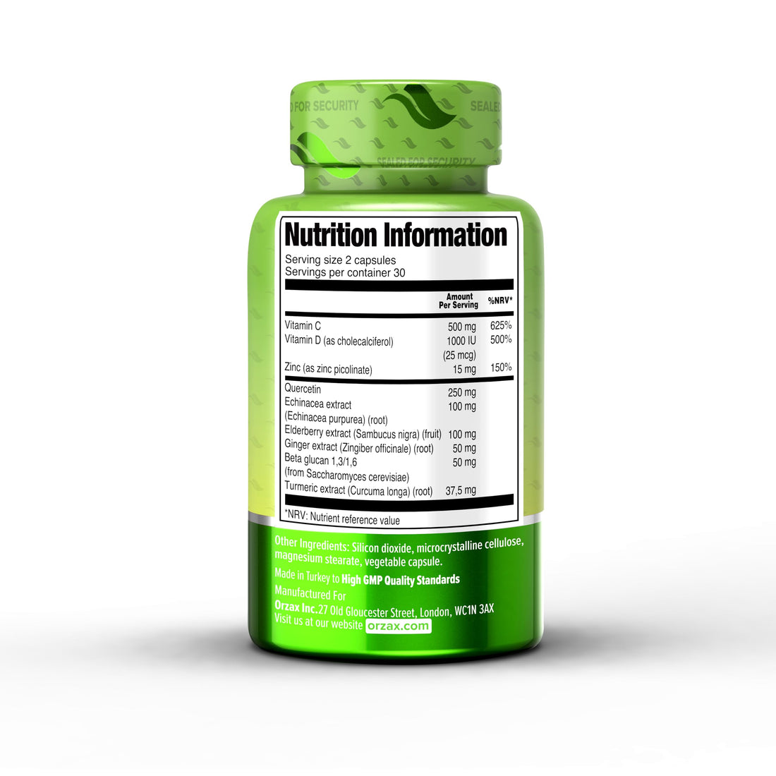 ORZAX 9 in 1 Immune Defense Supplement High Strength Vitamin C & D with Zinc, Quercetin, Turmeric & Ginger, Echinacea Capsules - Herbal Defense for Immune System Support - 60 Veg Capsules