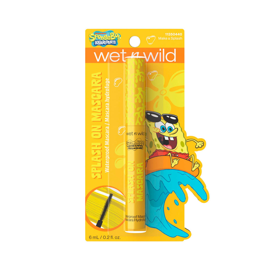 wet n wild SpongeBob Splash On Waterproof Mascara, Bold Yellow Mascara for Volume, Definition & Long-Lasting Wear, Cruelty Free - Make a Splash