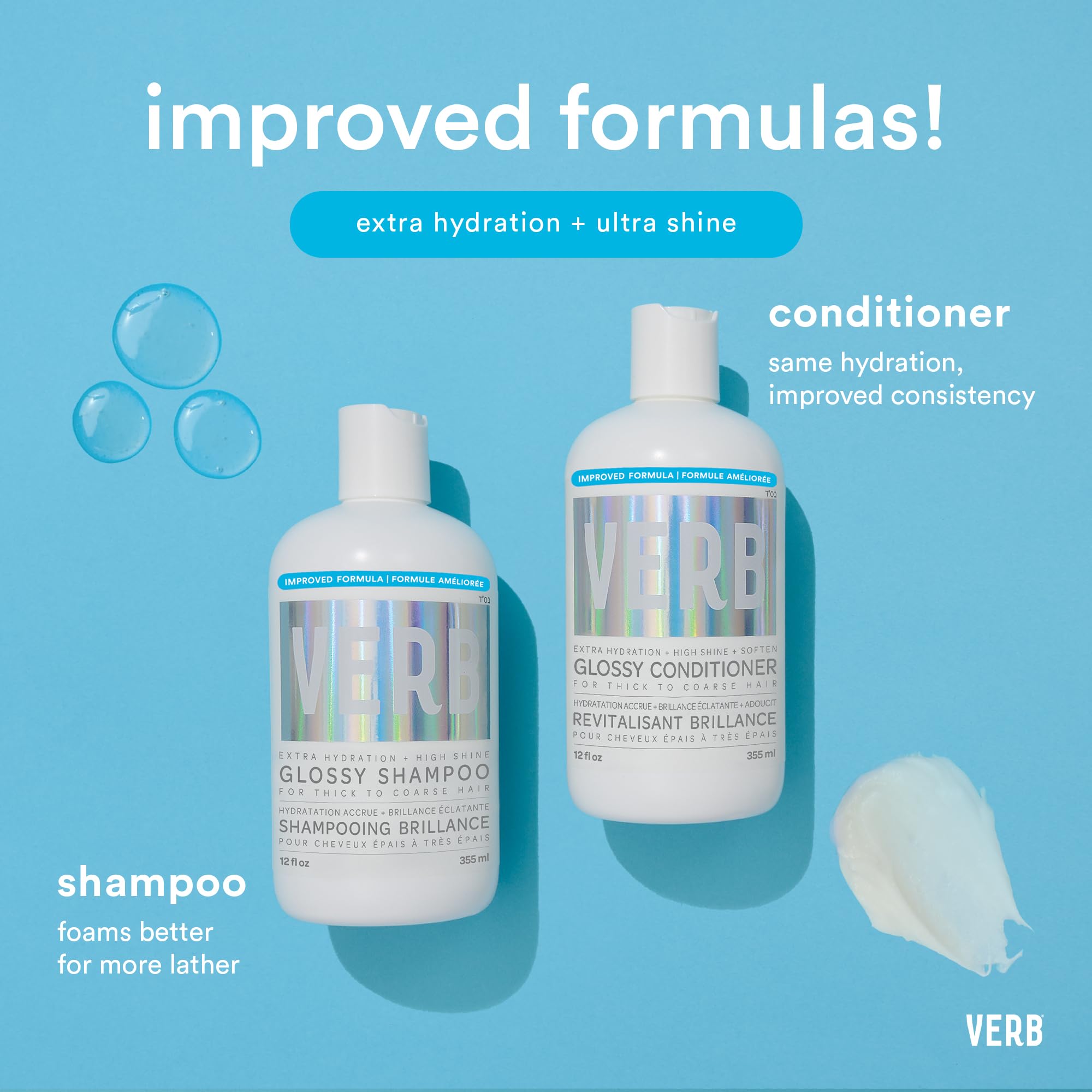 VERB Glossy Shampoo, 12 fl oz – Adds Moisture + High Shine for Thick to Coarse Hair – Sulfate, Paraben and Gluten Free.