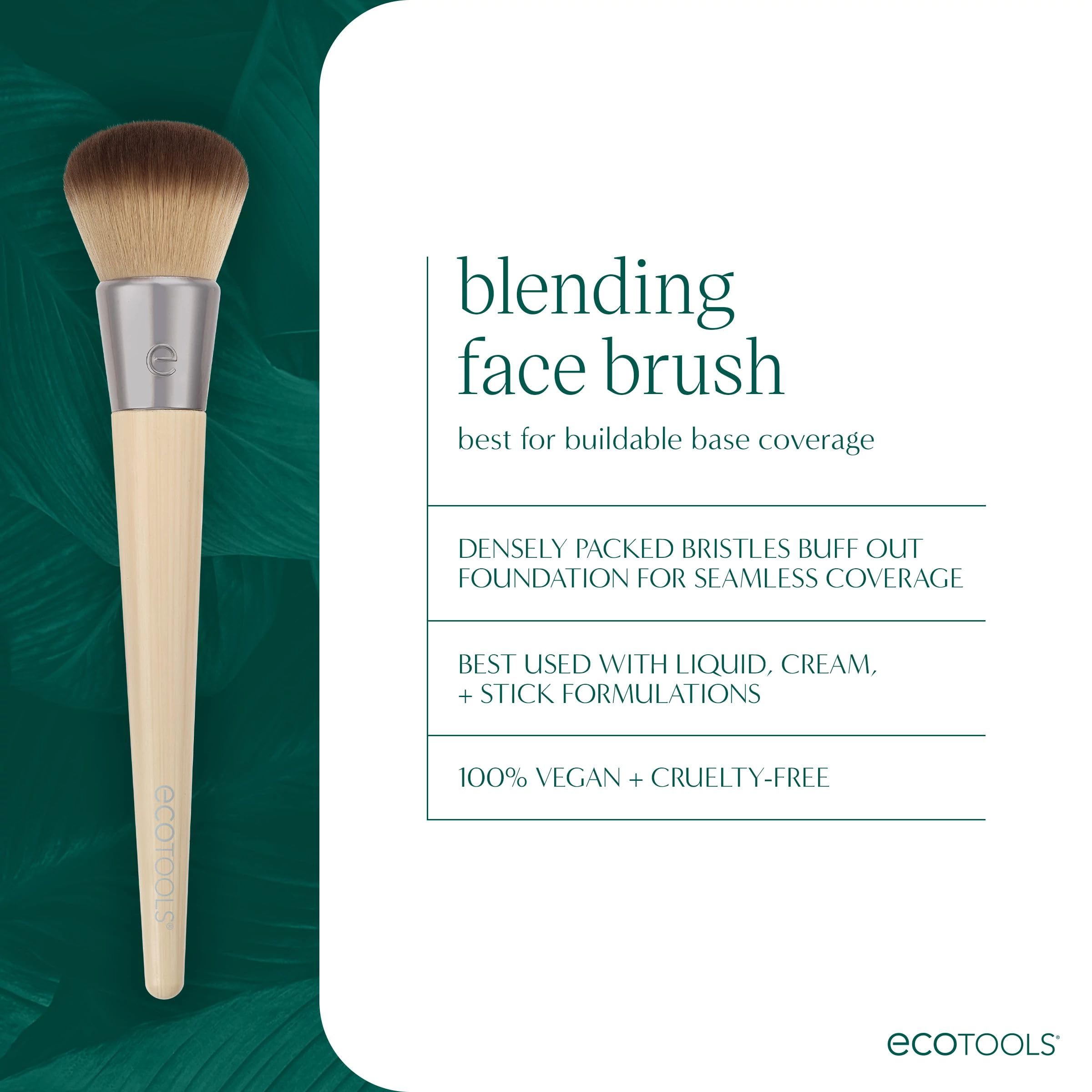 EcoTools Blending Face Makeup Brush, For Liquid & Cream Foundation, Bronzer, & Blush, Multipurpose Makeup Brush, Dense, Synthetic Bristles, Eco Friendly, Cruelty-Free & Vegan, 1 Count