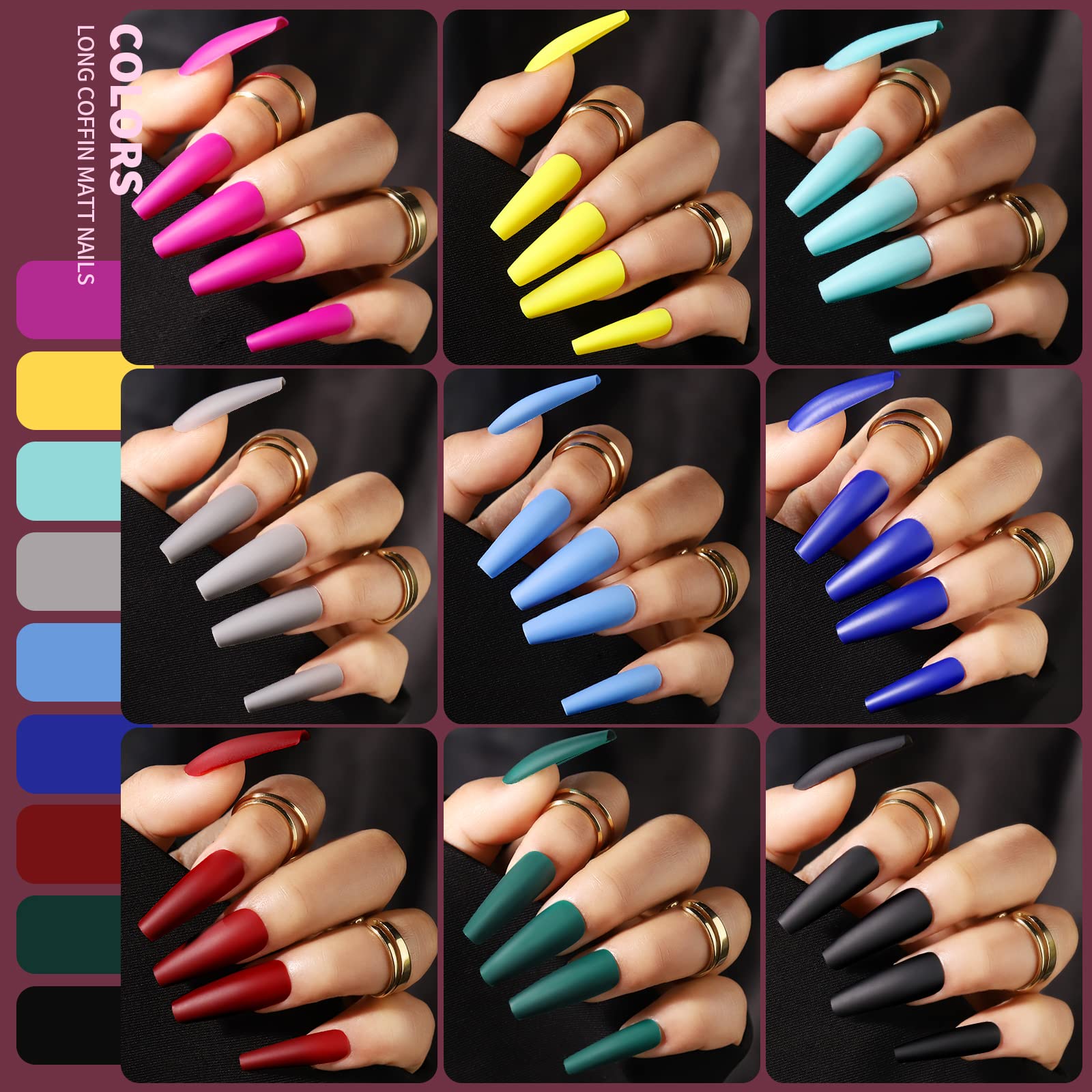 Teenitor Long Coffin Press On Nails, 432Pcs Press On Nails Long Matte Fake Nails 18Packs Long Press On Nails, Long Coffin False Nails With Nail Glue