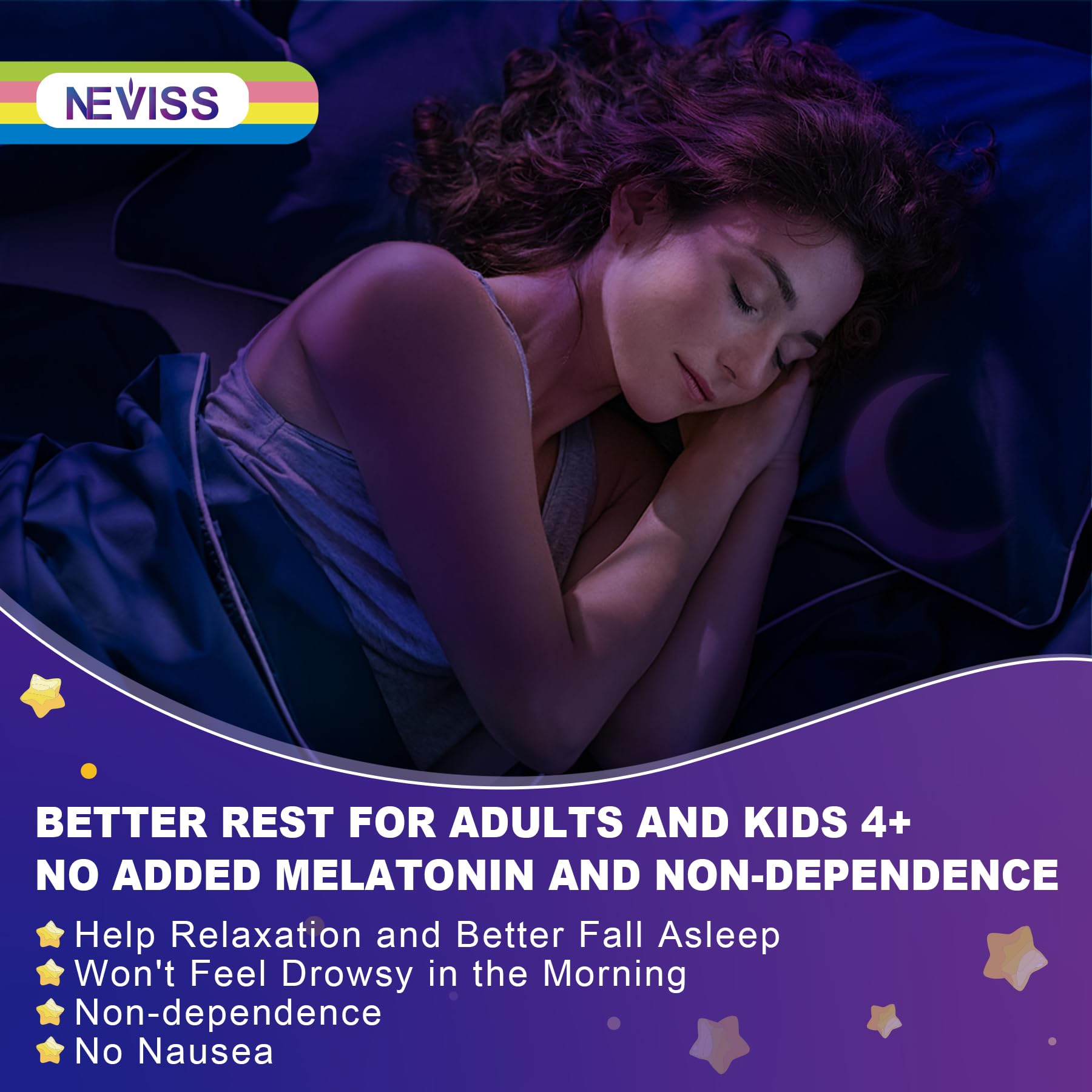 Magnesium Glycinate Gummies for Adults & Kids 4+, Sugar Free Magnesium Bisglycinate Supplement 400/200mg with B6D3, 5HTP, L-Theanine for Sleep & Relaxation, Brain, Muscle, Melatonin Free Gummies,2Pack