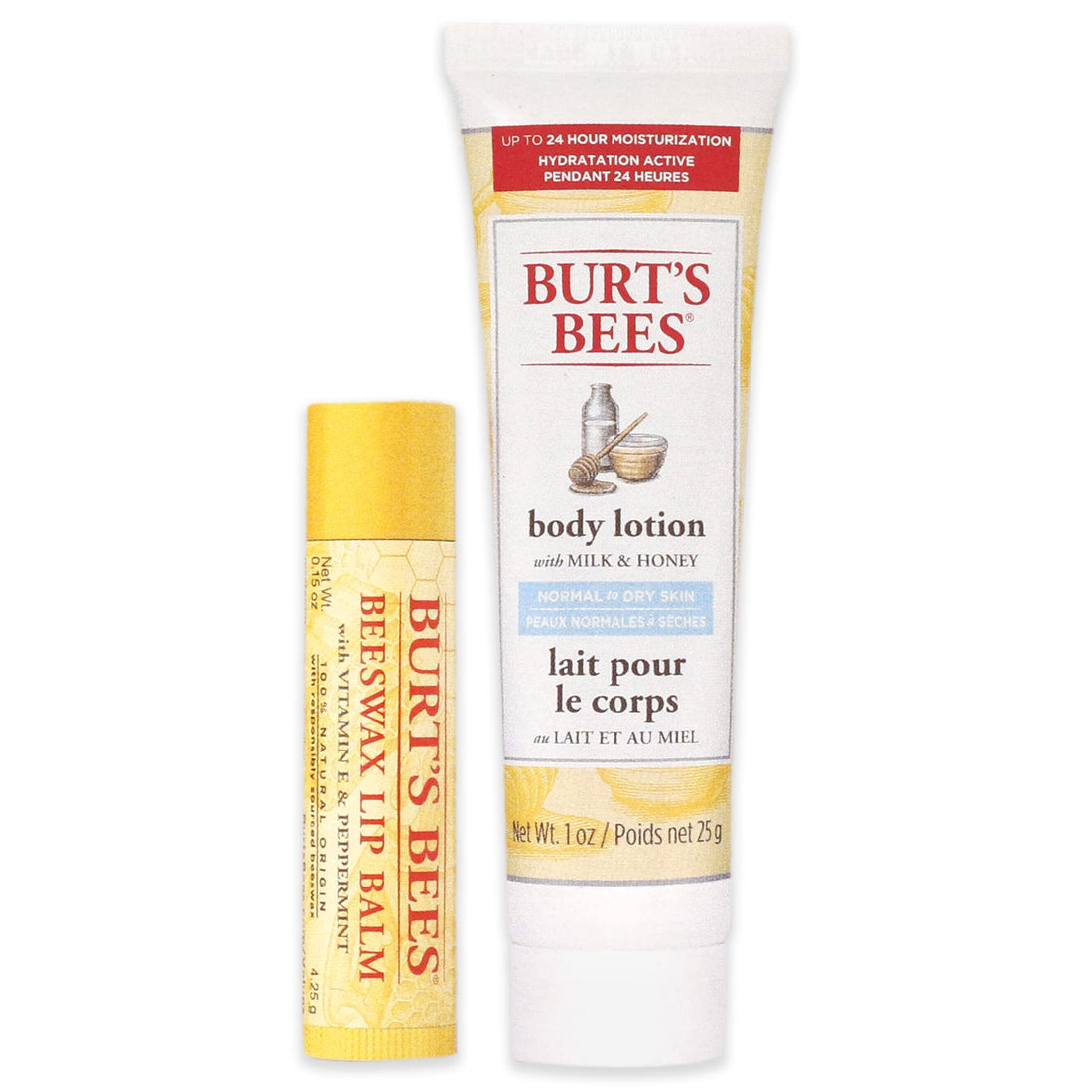 Burts Bees Hive Favorites Kit - Beeswax Unisex 2021-0.15oz Beeswax Lip Balm, 1.0oz Body Lotion with Milk and Honey, 2 Piece set