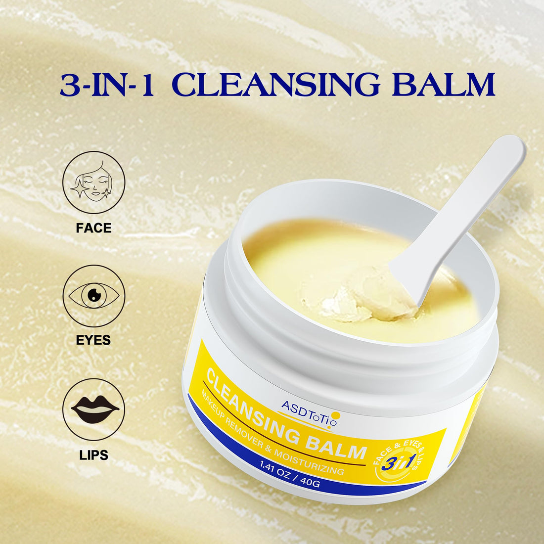ASDToTio 3 in 1 Cleansing Balm- Eye Face Lip Cleansing Balm Makeup Remover,Natural Gentle, Deep Cleaning, Made for All Skin Types