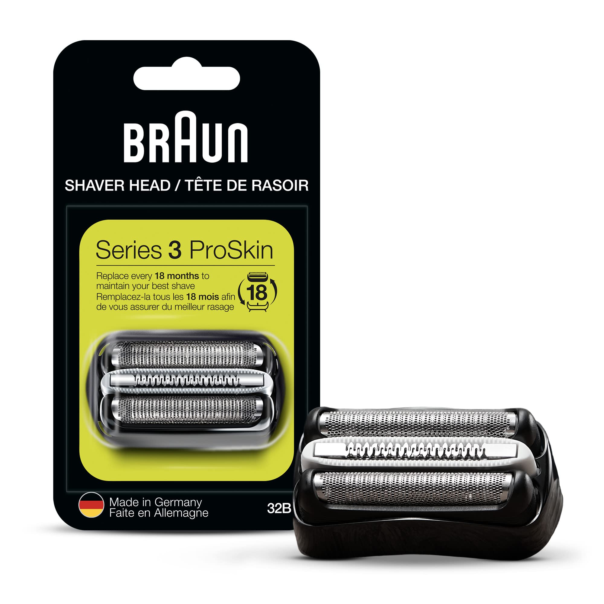 Braun Series 3 Pro Skin Electric Shaver Replacement Head - 32B - Compatible with Electric Razors 3000s, 3010s, 3040s, 3050cc, 3070cc, 3080s, 3090cc