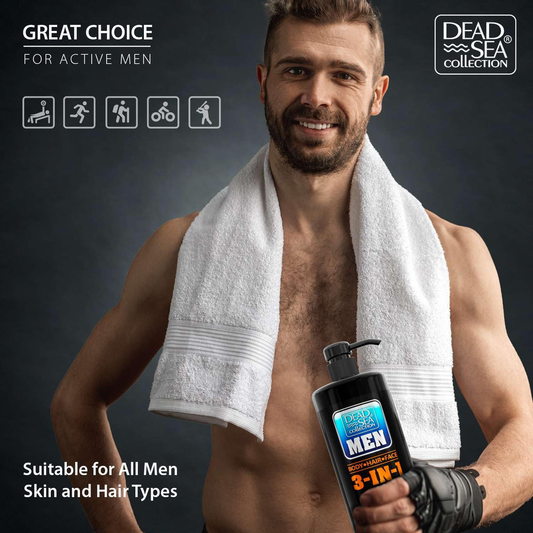 Dead Sea Collection Mens Body Wash 3 in 1 – Citrus Body Wash for Men – Shower Gel – Shampoo – Shower Soap for Face and Hair – Pack of 2 Bottles (33.8 Fl. Oz. Each)