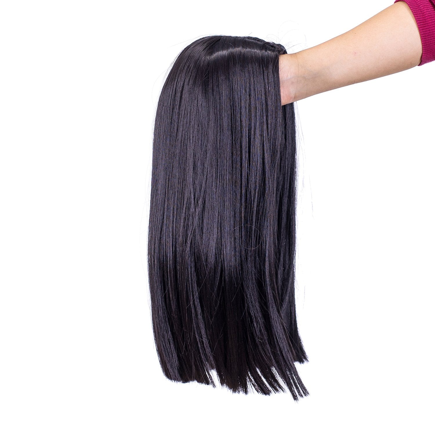 SWACC 14-Inch Short Straight Middle Part Hair Wig Medium Length Synthetic Heat Resistant Wigs for Women with Wig Cap (Black-1B)