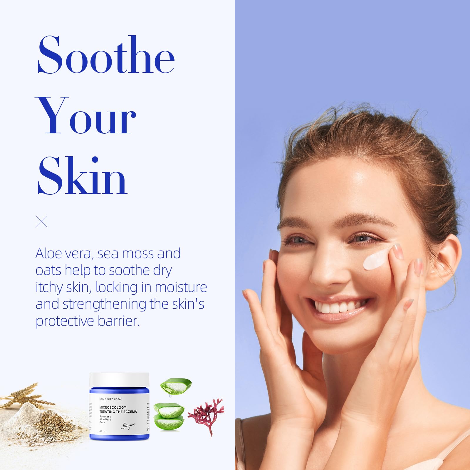 NEORIVER All-Natural Eczema Relief Cream Made with Sea Moss and Aloe Vera,Eczema Cream for Adults, Calming and Soothing Sensitive Skin Dry Skin, Full Body Moisturizing Lotion, Fragrance Free, 4 Oz