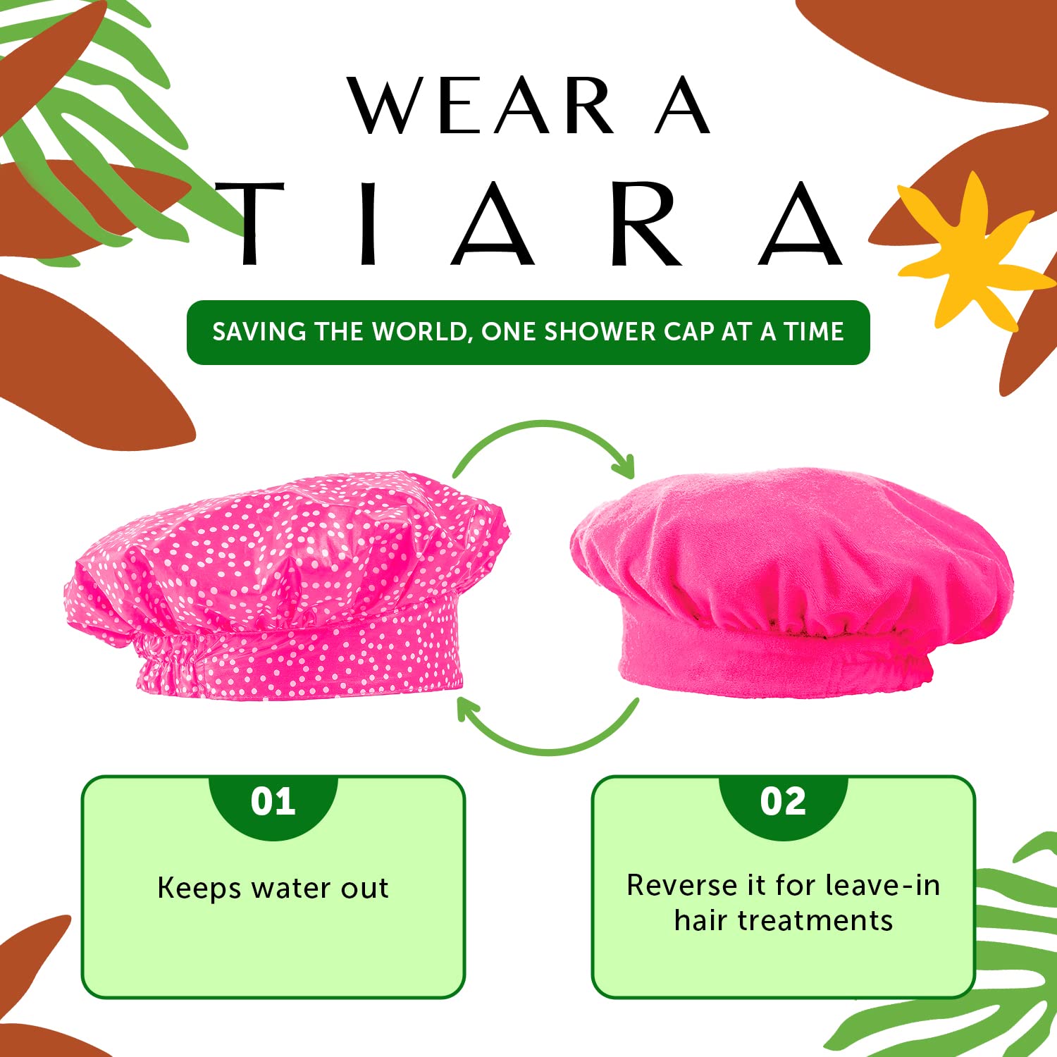 Patented Luxury Shower Cap - TIARA Shower Cap - Shower Cap for Women - Waterproof, Reusable Shower Caps - Dots Pink