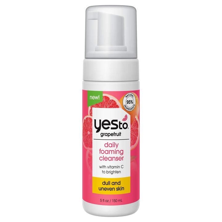 Yes To Grapefruit Daily Foaming Cleanser, 5 Fl Oz + Dull and Uneven Skin + Cleanse and Brighten Skin + Vitamin C + Vegan + 95% Natural Ingredients