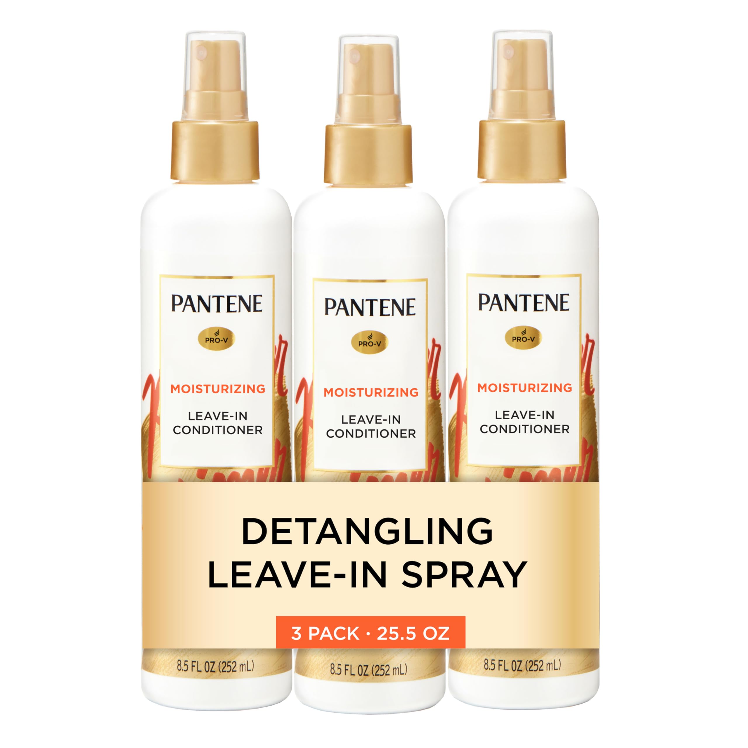 Pantene Conditioning Detangler Spray, Pro-V Repair & Protect, Nutrient Boost for Damaged Hair, Antioxidant Enriched, Leave-In Conditioner, Smooth & Shine, Sulfate-Free, 8.5 Fl Oz, 3 Pack