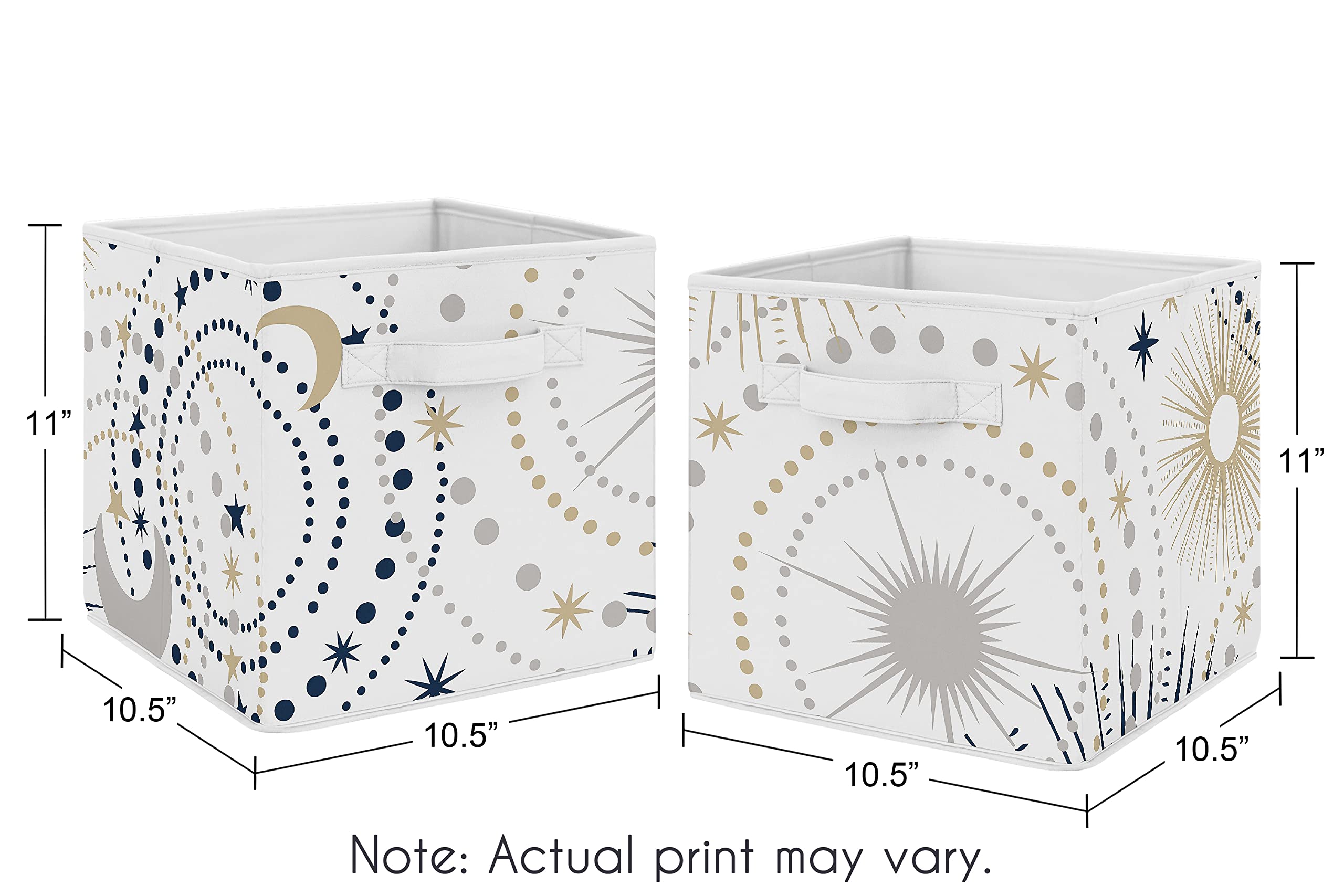 Sweet Jojo Designs Star and Moon Foldable Fabric Storage Cube Bins Boxes Organizer Toys Kids Baby Childrens - Set of 2 - Navy Blue, Gold, and Grey Celestial Sky Stars Gender Neutral Unisex