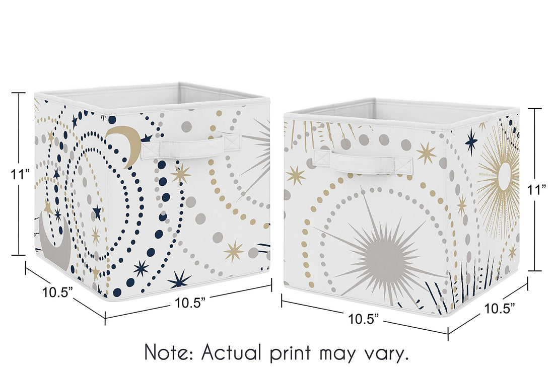 Sweet Jojo Designs Star and Moon Foldable Fabric Storage Cube Bins Boxes Organizer Toys Kids Baby Childrens - Set of 2 - Navy Blue, Gold, and Grey Celestial Sky Stars Gender Neutral Unisex