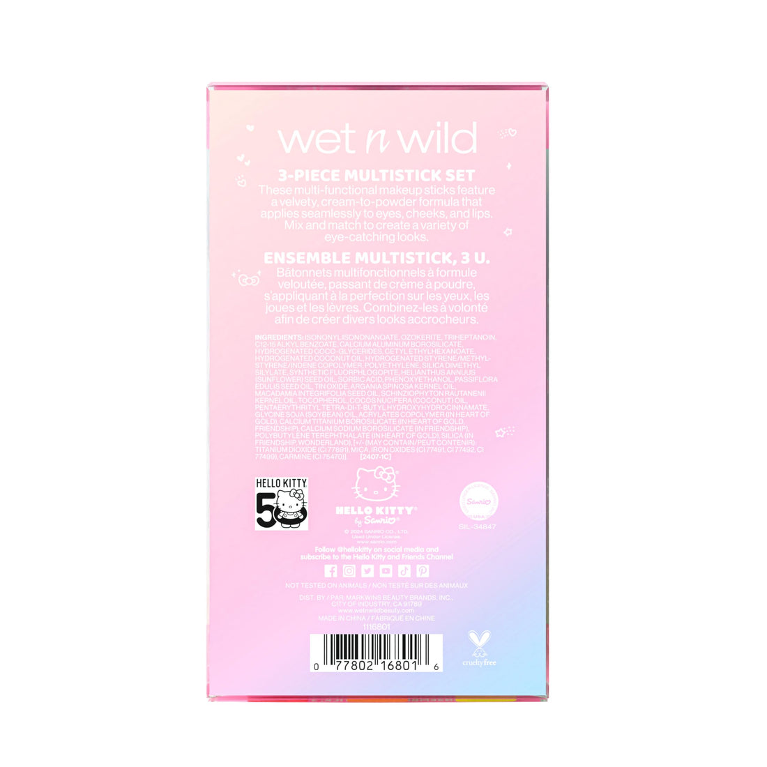 wet n wild Hello Kitty 3-Piece Multi Stick Set, Multi-Functional Versatile Shades, Shimmery Rich Pigmented Cream to Powder Glittery Formula, Cruelty-Free & Vegan