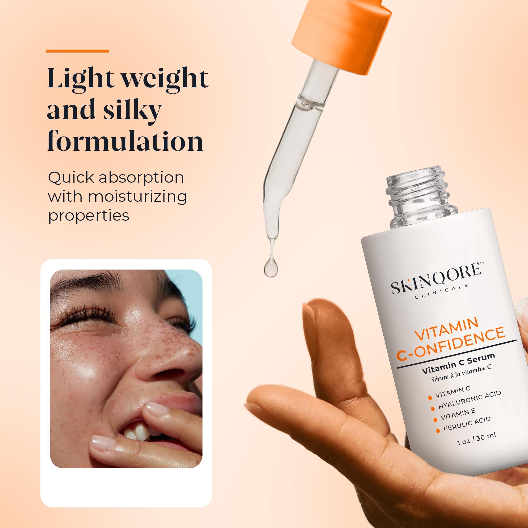 Vitamin C-onfidence | Vitamin C Serum with Ferulic Acid, Vitamin E, & Hyaluronic Acid | Improves Discoloration, Uneven Tone & Firms | Hydrating Brightening Serum | | Natural Skin Care - 1oz
