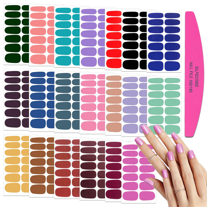 SILPECWEE 280 Pieces 20 Sheets Solid Color Nail Polish Strips Nail Stickers Full Nail Wraps for Women Self Adhesive Nail Art Stickers with 1pc Nail File