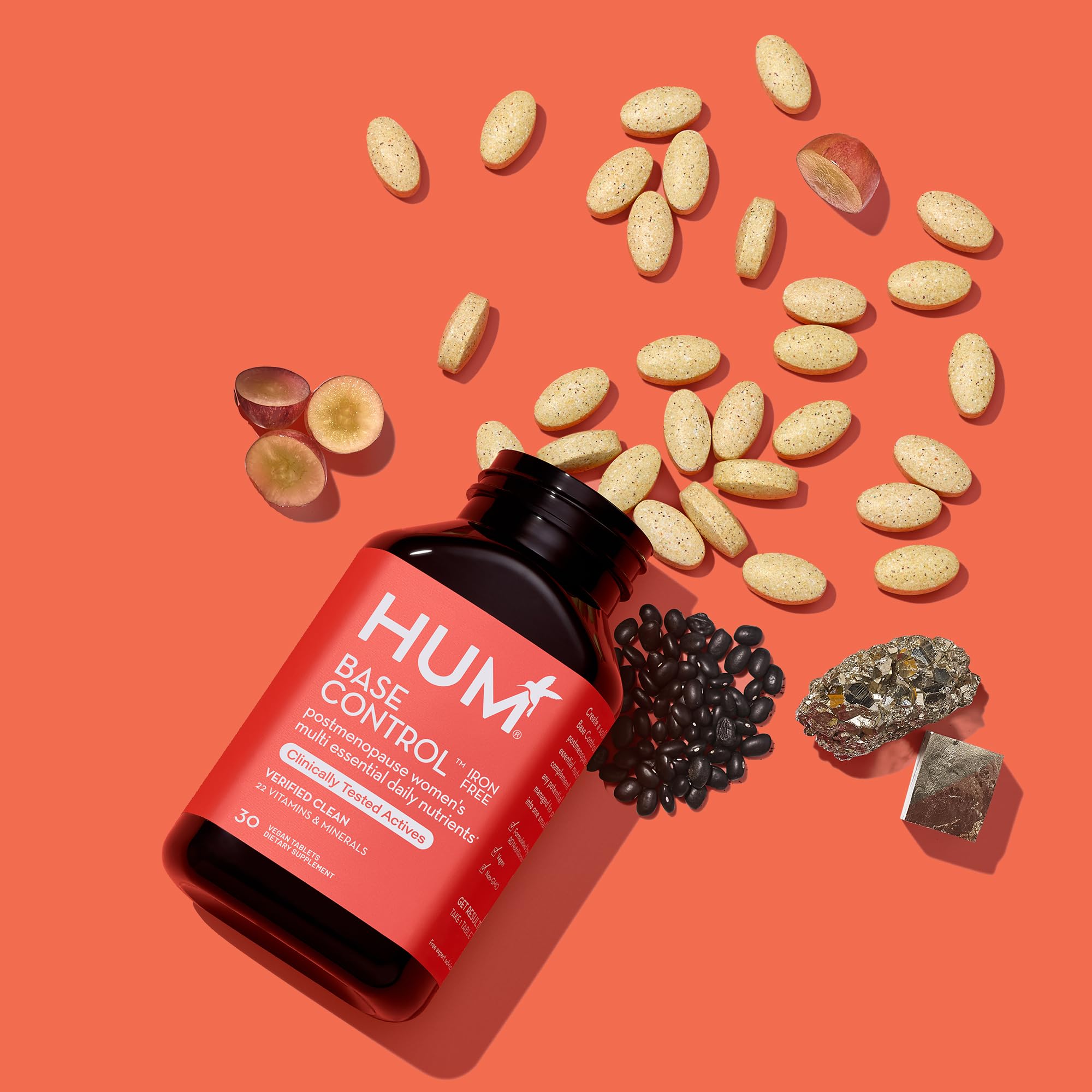 HUM Base Control -Iron Free,Daily Women's Minerals with B Complex, Vitamin C, 22 Micro-Nutrients to Support Postmenopausal Women - Non-GMO, Soy-Free, Gluten-Free (30-Count)