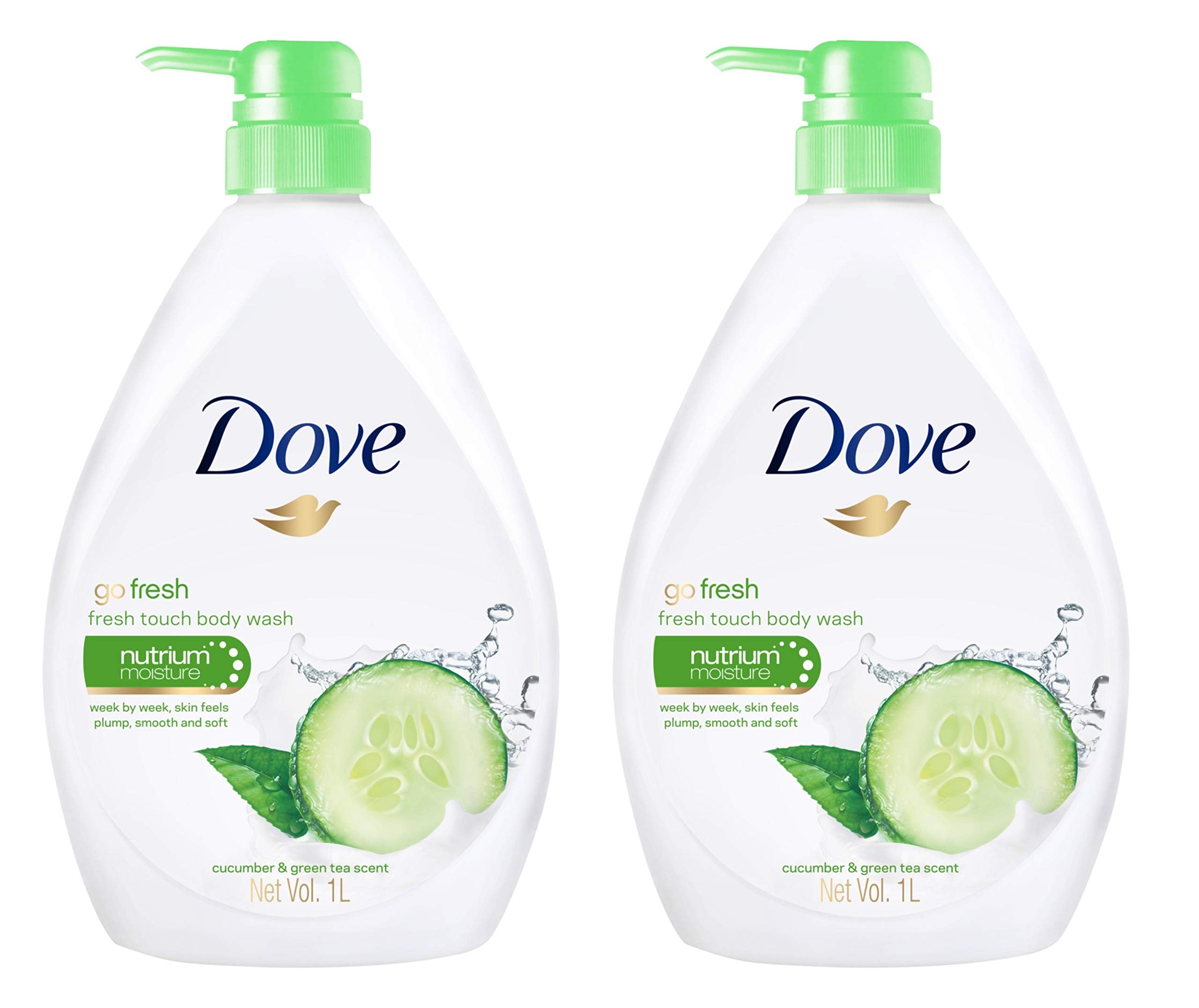 Dove Go Fresh Nourishing Body Wash, Cucumber and Green - 33.8 Fl Oz / 1L x 2 Pack