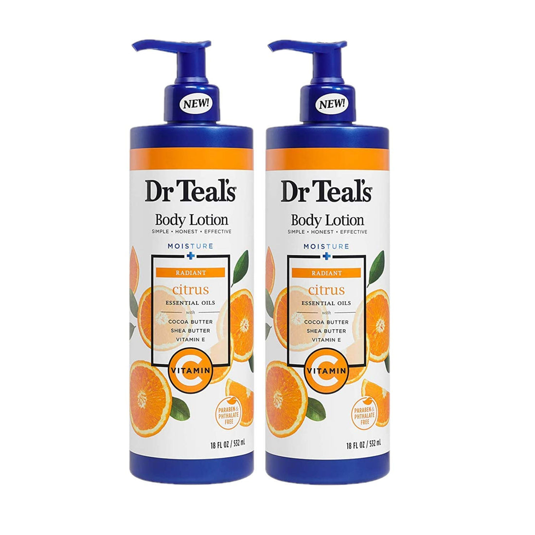 Dr Teal's Glow & Radiance with Vitamin C & Citrus Essential Oils Body Lotion 18 oz Pack of 2
