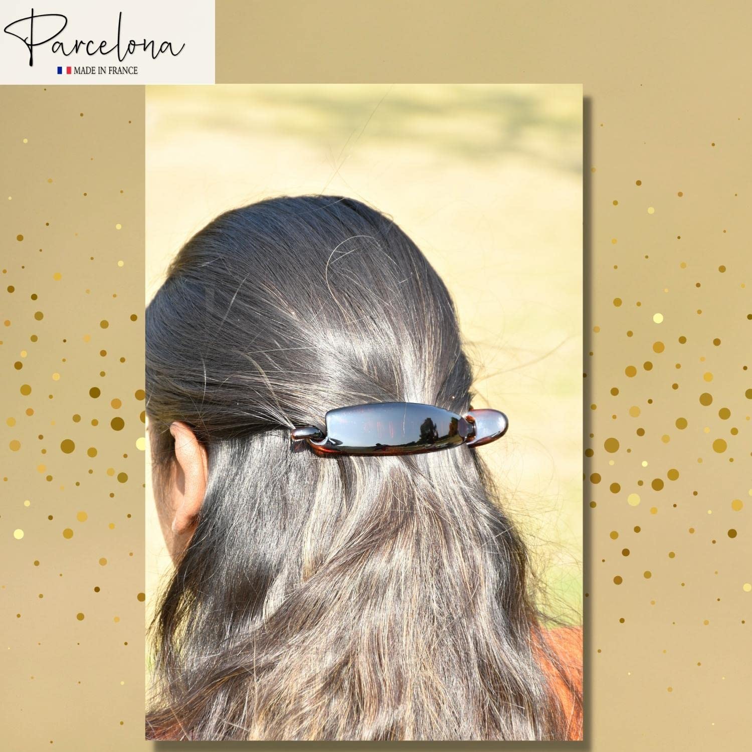 Parcelona French Sleek Set of 2 Large Shell Brown Black Celluloid No Metal Hair Clip Barrette