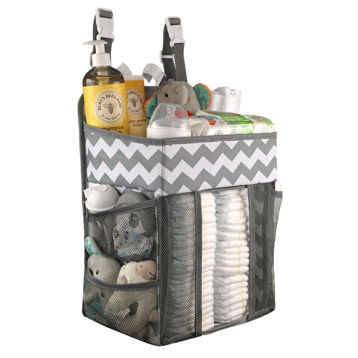 Babywards Hanging Diaper Caddy Organizer - Large Nursery Storage for Essential Newborn Baby Items - 2 Compartments, 3 Mesh Pockets - Durable Hooks to Hang on Bassinet, Changing Table, Crib