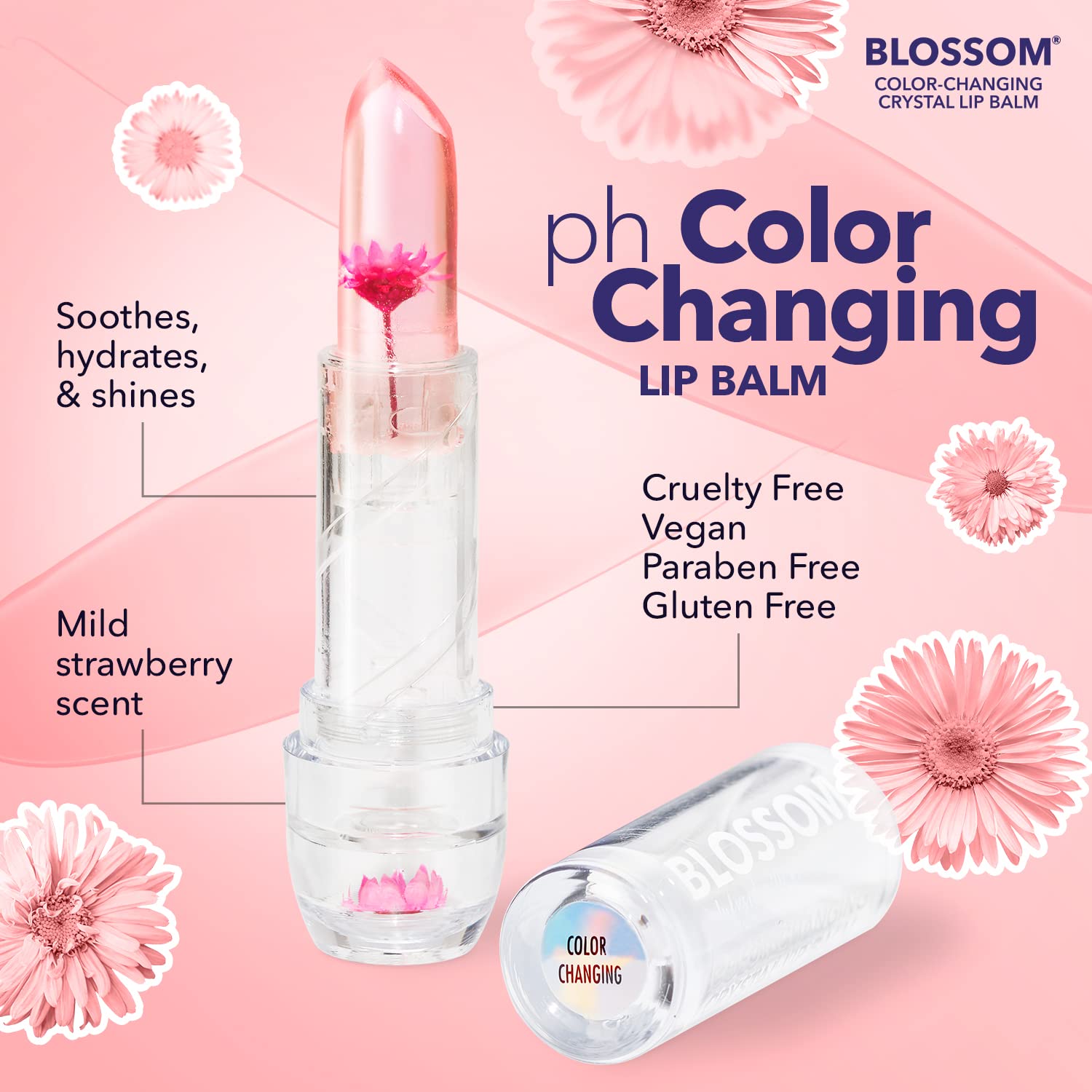 Blossom Crystal Lip Balm - Color Changing - Pink