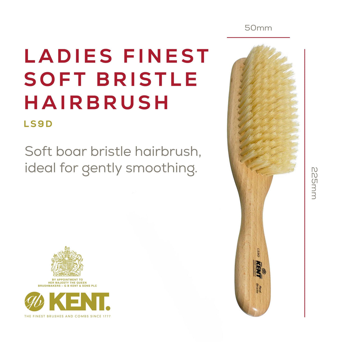Kent LS9D Narrow Satin Wood Pure Soft White Bristle Grooming Premium Brush