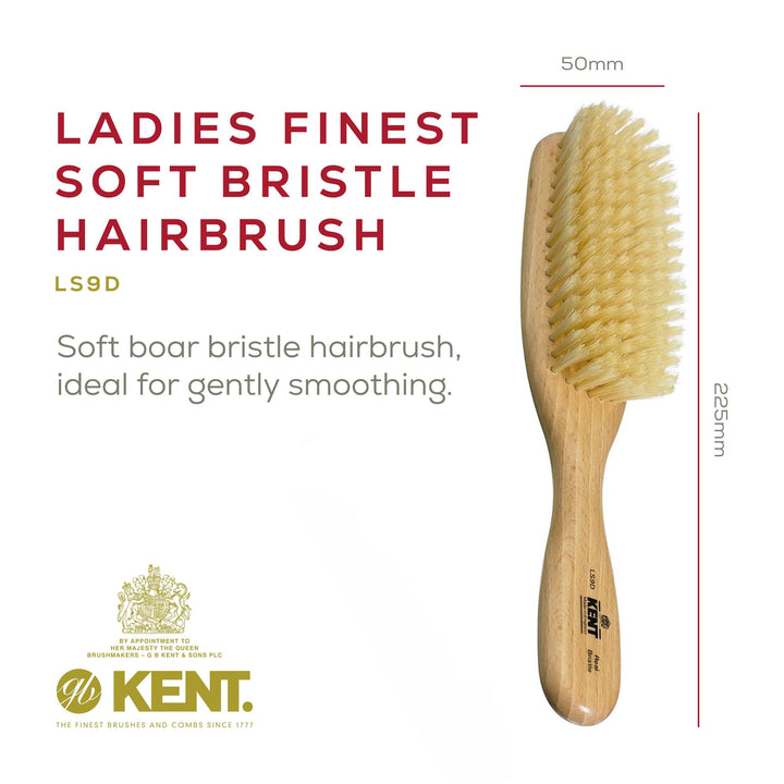 Kent LS9D Narrow Satin Wood Pure Soft White Bristle Grooming Premium Brush