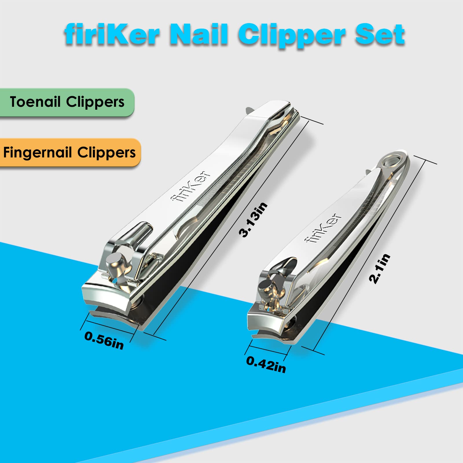 firiKer Nail Clipper Set,Premium Stainless Steel Fingernail and Toenail Clipper Cutters with Nail File, Sharp Effortless Nail Clippers Set for Men & Women(Silver)