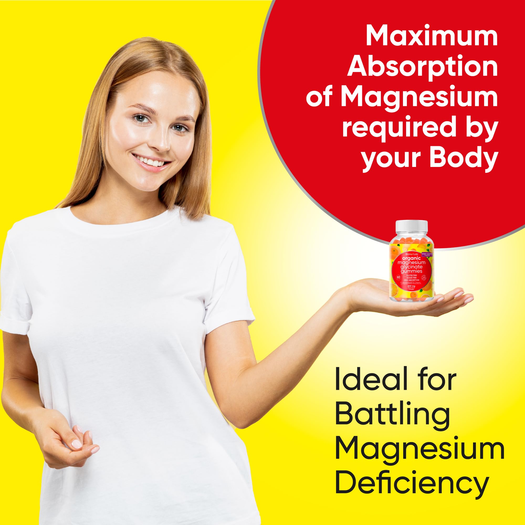 Magnesium Glycinate Chewable Gummies (600mg) for Kids & Adults Women Men - Vegan Complex with Calcium Potassium Vitamin D B6 L-Theanine - Sugar & Gluten Free - Orange Flavor