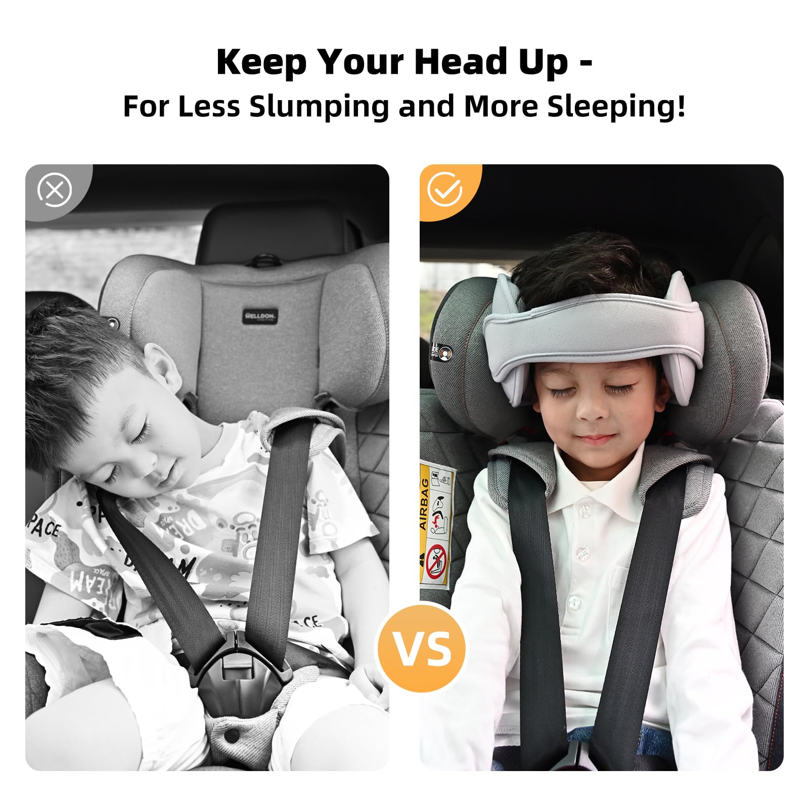 Car Head Support Toddle Car Neck Relief Baby Child Car Seat Adjustable Head and Neck Support Band - A Comfortable Sleep Solution, Gray