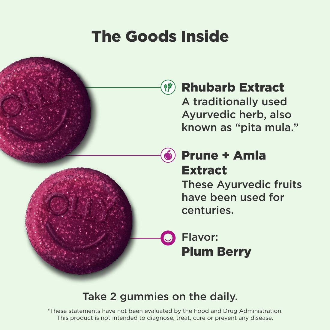 OLLY Keep it Moving Constipation Relief, Rhubarb, Prunes, Amla - Plum Berry Flavor - 30ct