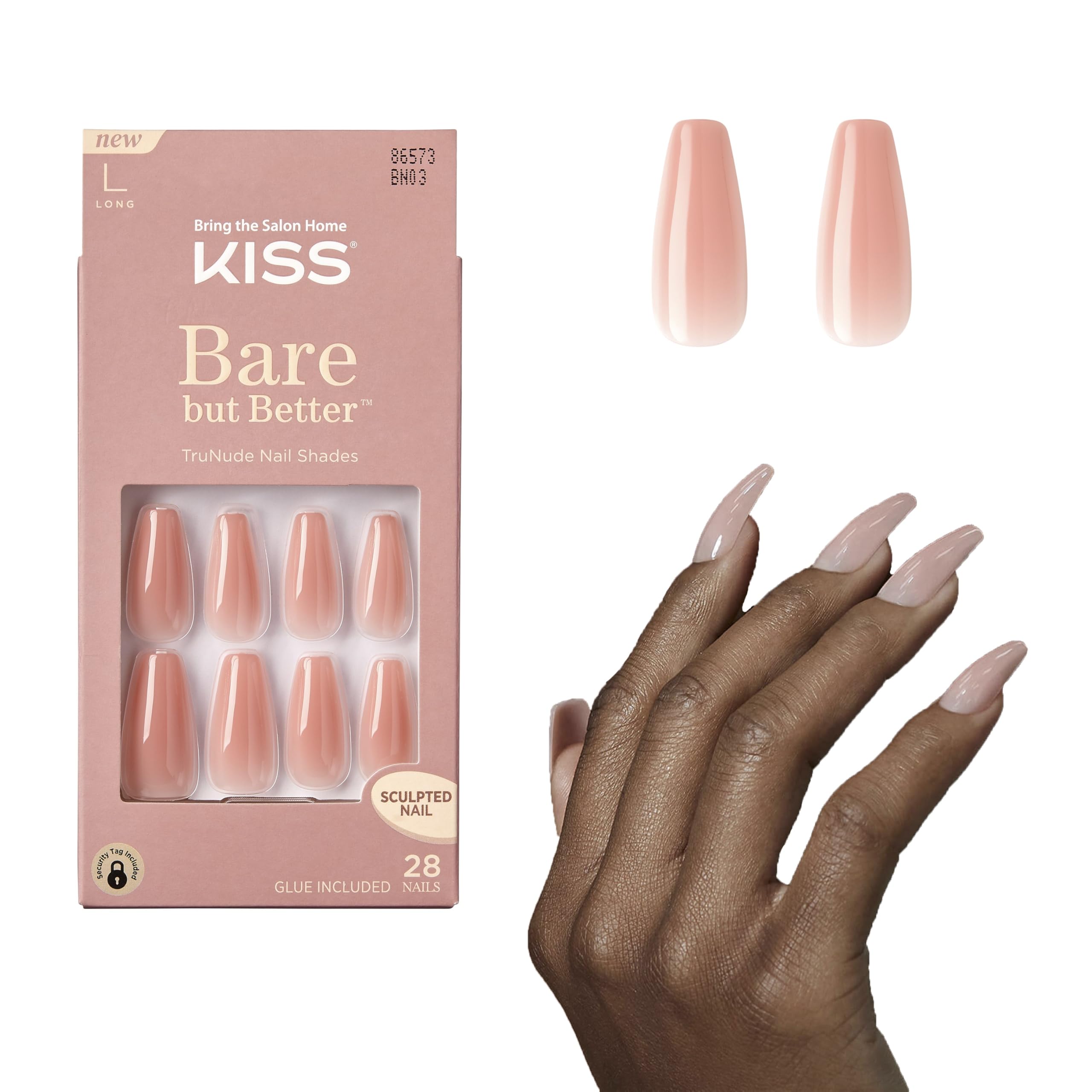 KISS Bare But Better TruNude Fake Nails Nude Nail Shades Manicure Set, Nude Glow', 28 Chip Proof, Smudge Proof Glue-On Nails