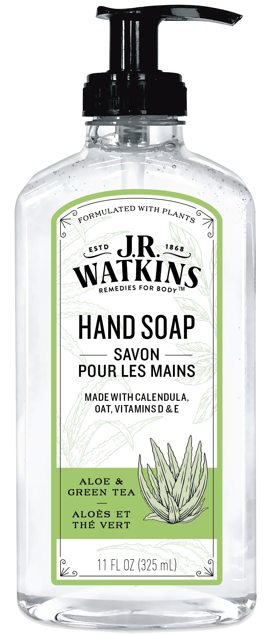 J.R. Watkins Liquid Hand Soap 11 Oz Hand & Foot Care Aloe & Green Tea AD